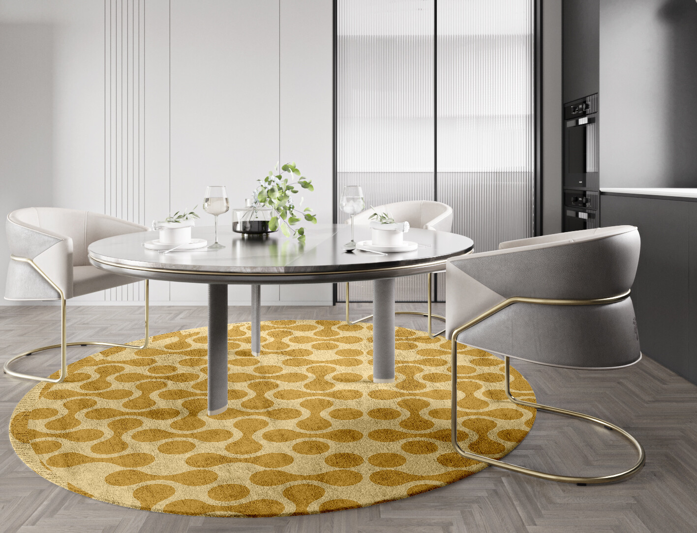 Mitosis Geometric Round Hand Tufted Bamboo Silk Custom Rug by Rug Artisan