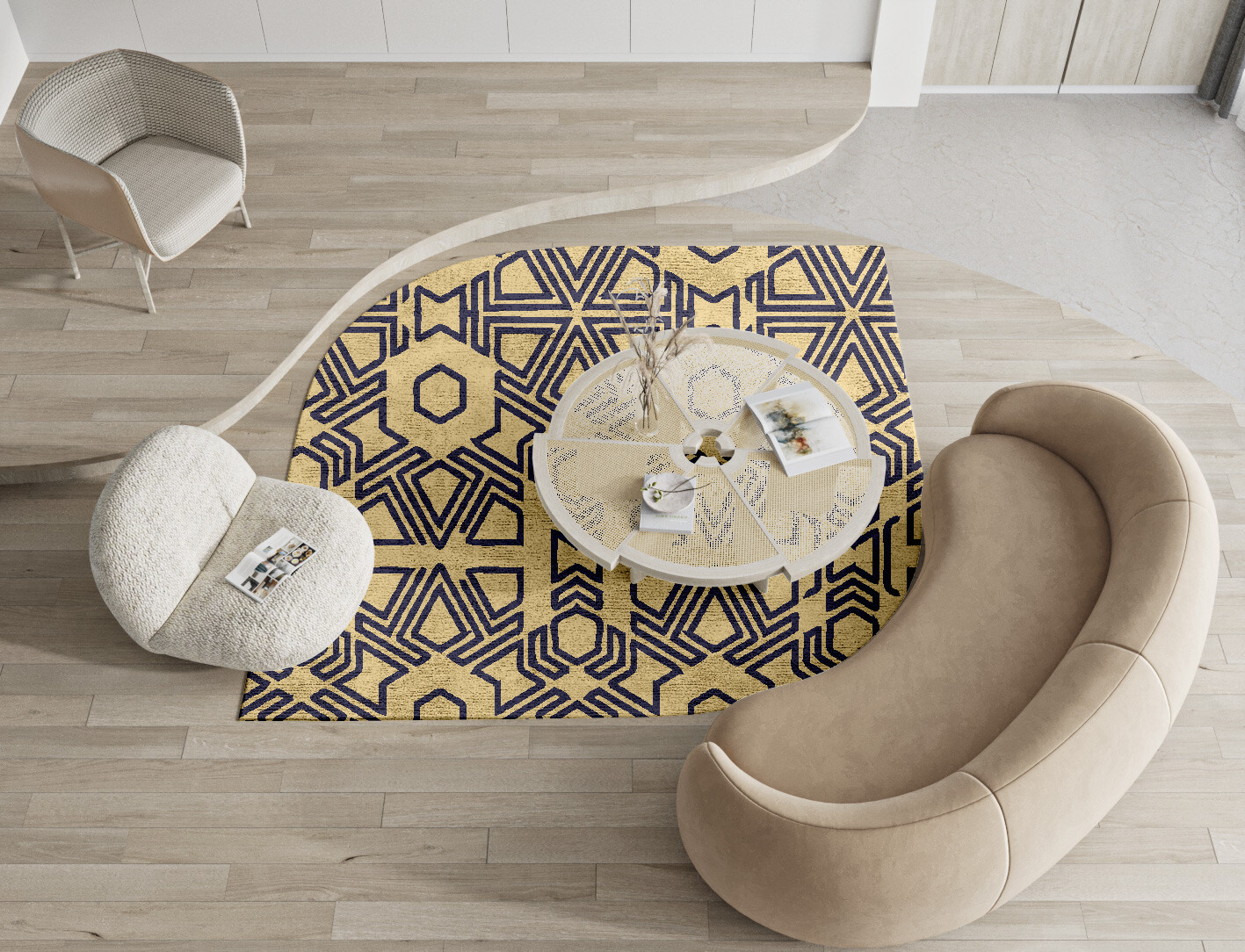 Mitre Geometric Ogee Hand Knotted Bamboo Silk Custom Rug by Rug Artisan