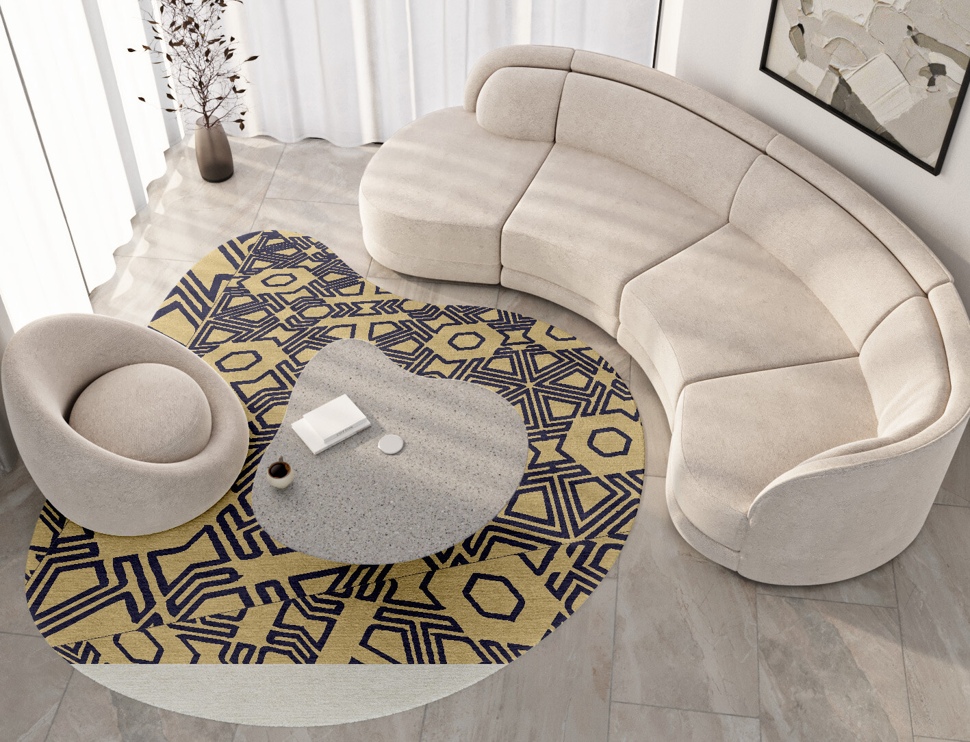 Mitre Geometric Splash Hand Knotted Tibetan Wool Custom Rug by Rug Artisan