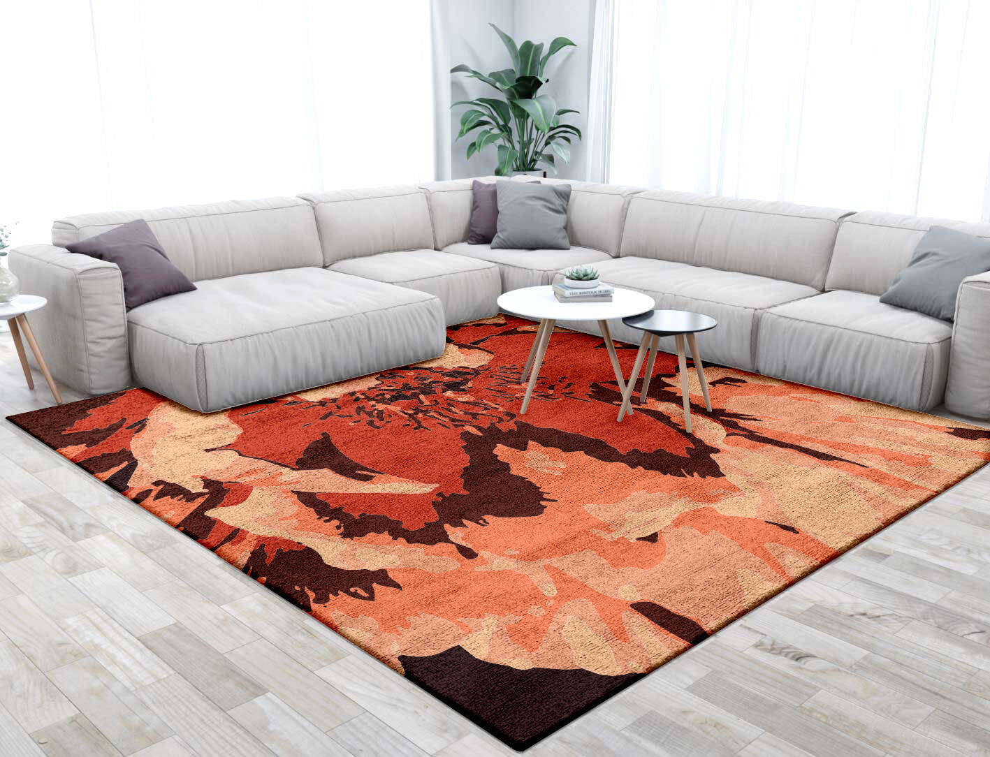 Moiety Floral Square Hand Tufted Bamboo Silk Custom Rug by Rug Artisan