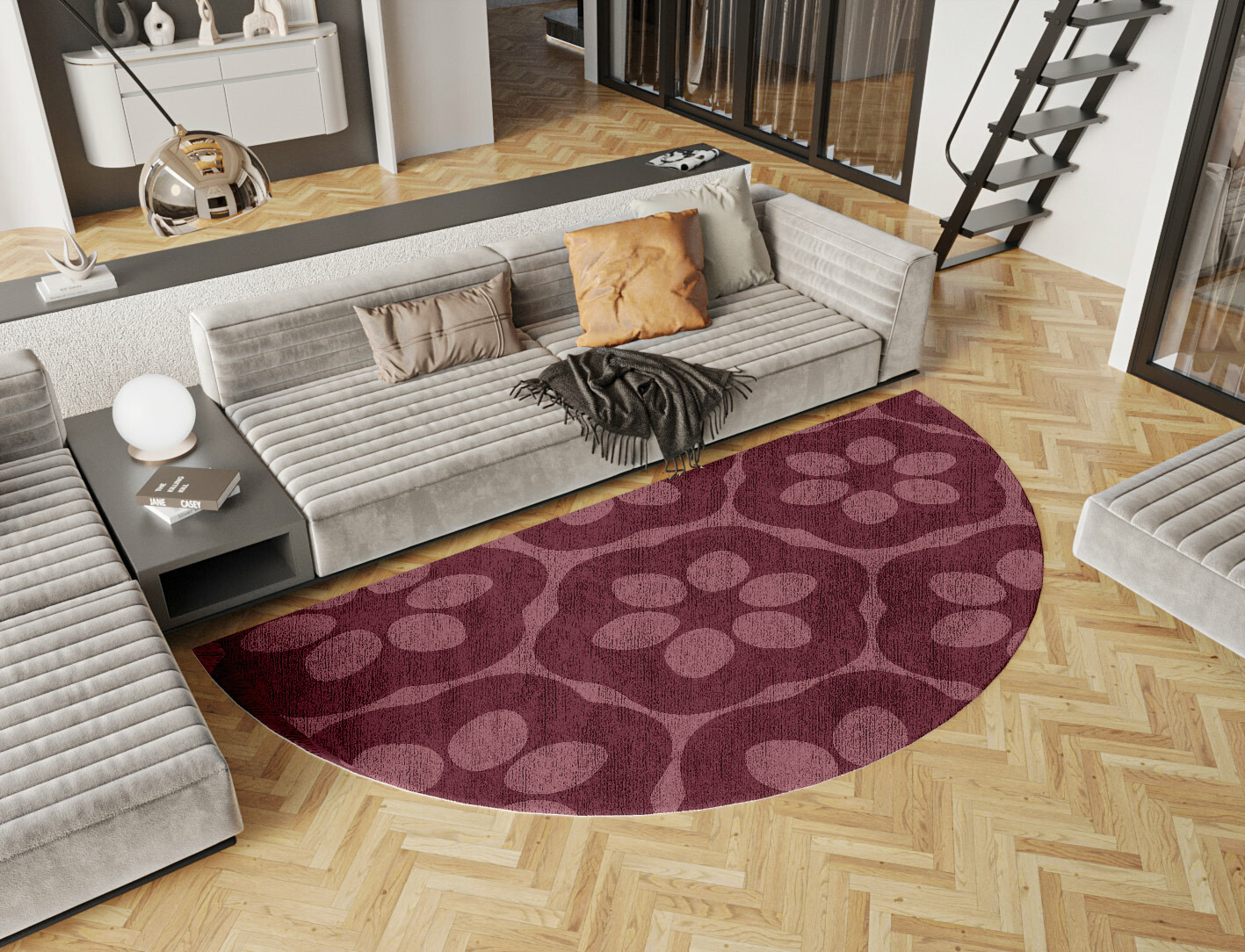 Monet Geometric Halfmoon Hand Tufted Bamboo Silk Custom Rug by Rug Artisan