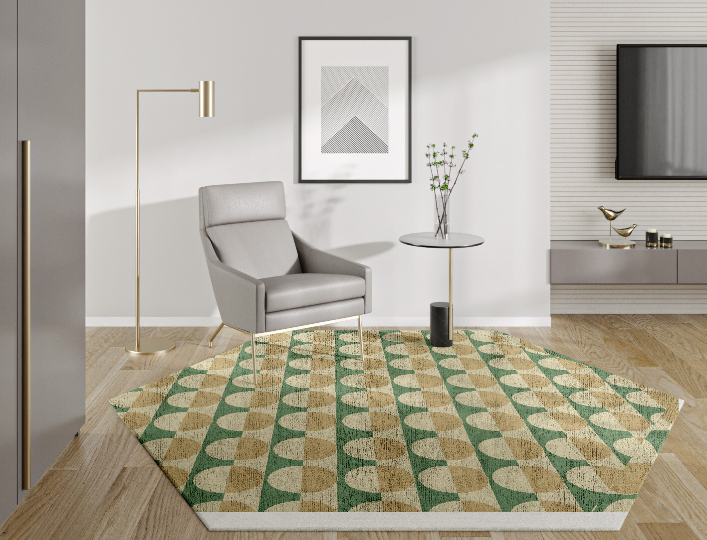 Moonbow Geometric Hexagon Hand Knotted Bamboo Silk Custom Rug by Rug Artisan