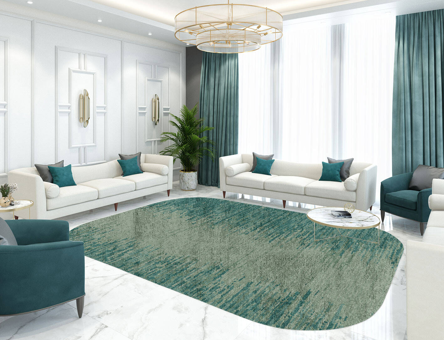 Moonshine Gradation Oblong Hand Knotted Bamboo Silk Custom Rug by Rug Artisan