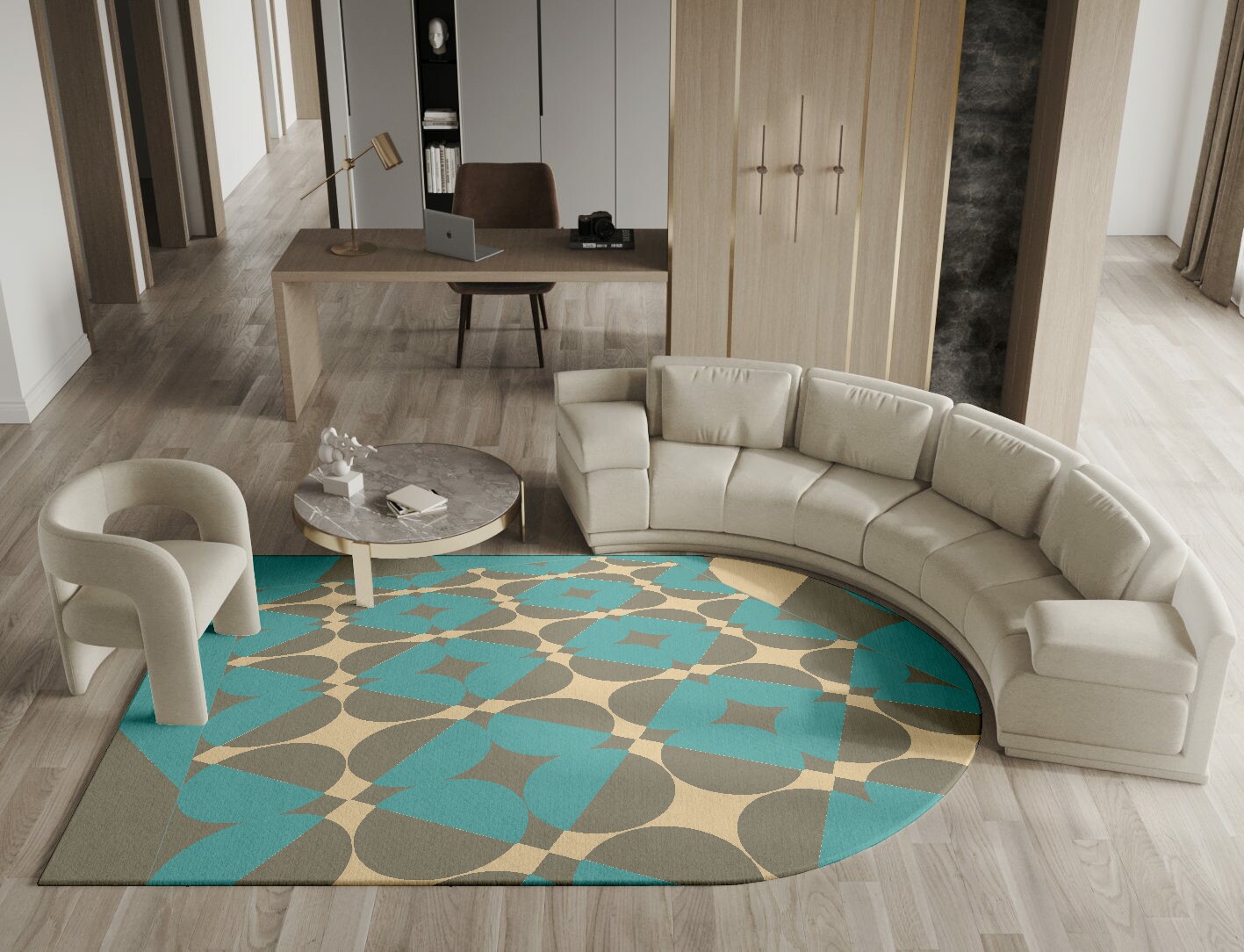 Moonstone Geometric Arch Hand Knotted Tibetan Wool Custom Rug by Rug Artisan