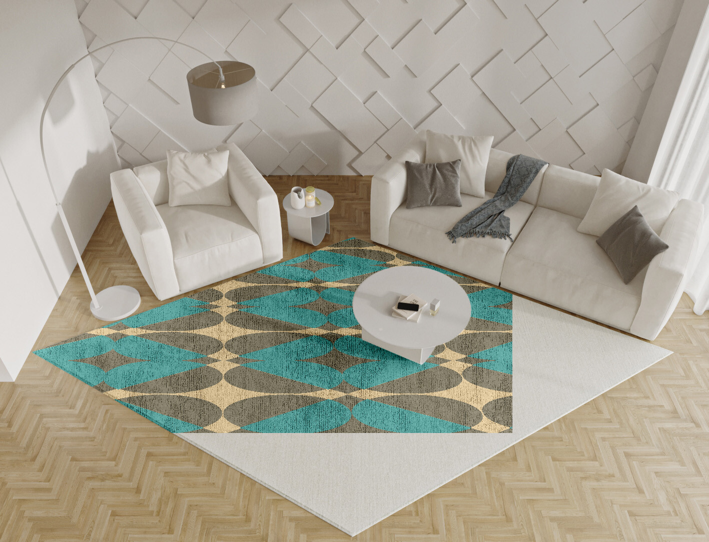 Moonstone Geometric Diamond Hand Knotted Bamboo Silk Custom Rug by Rug Artisan