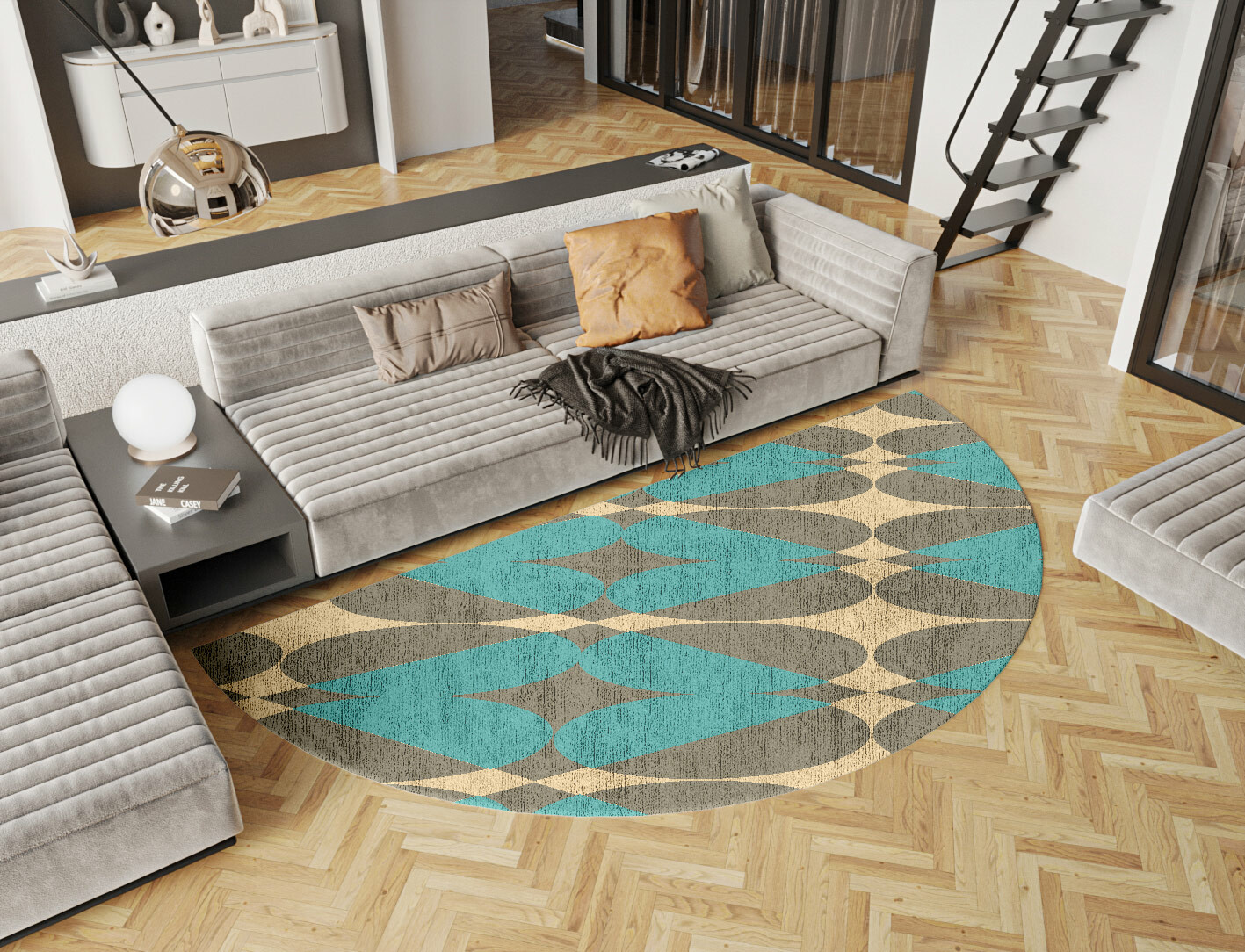 Moonstone Geometric Halfmoon Hand Knotted Bamboo Silk Custom Rug by Rug Artisan