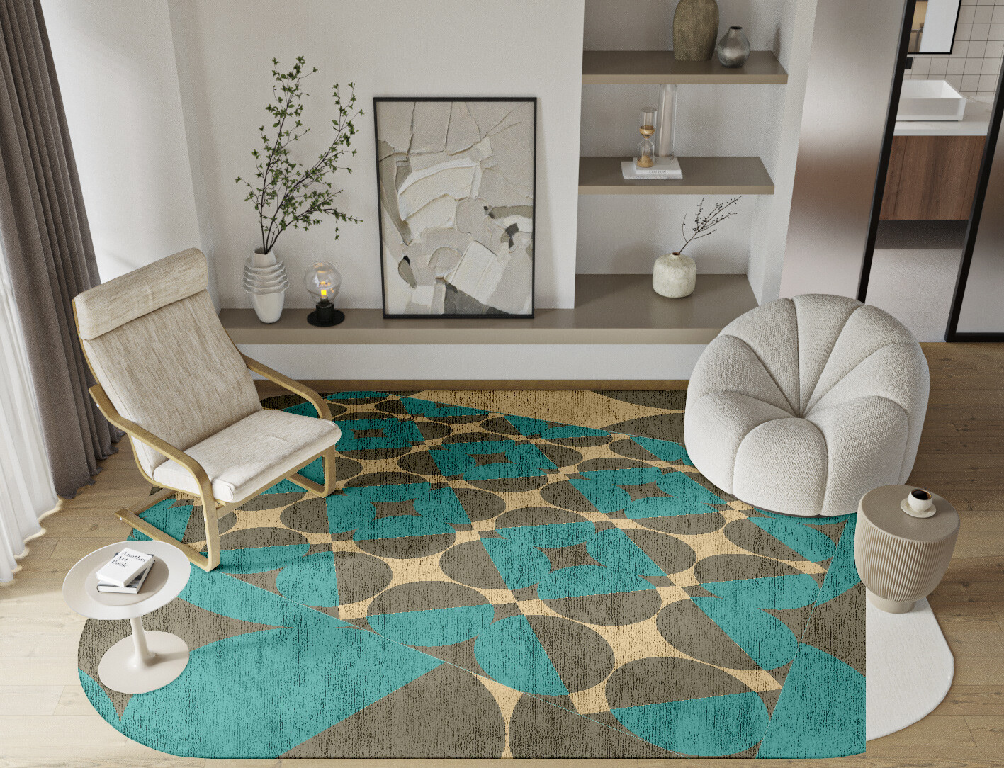 Moonstone Geometric Oblong Hand Knotted Bamboo Silk Custom Rug by Rug Artisan