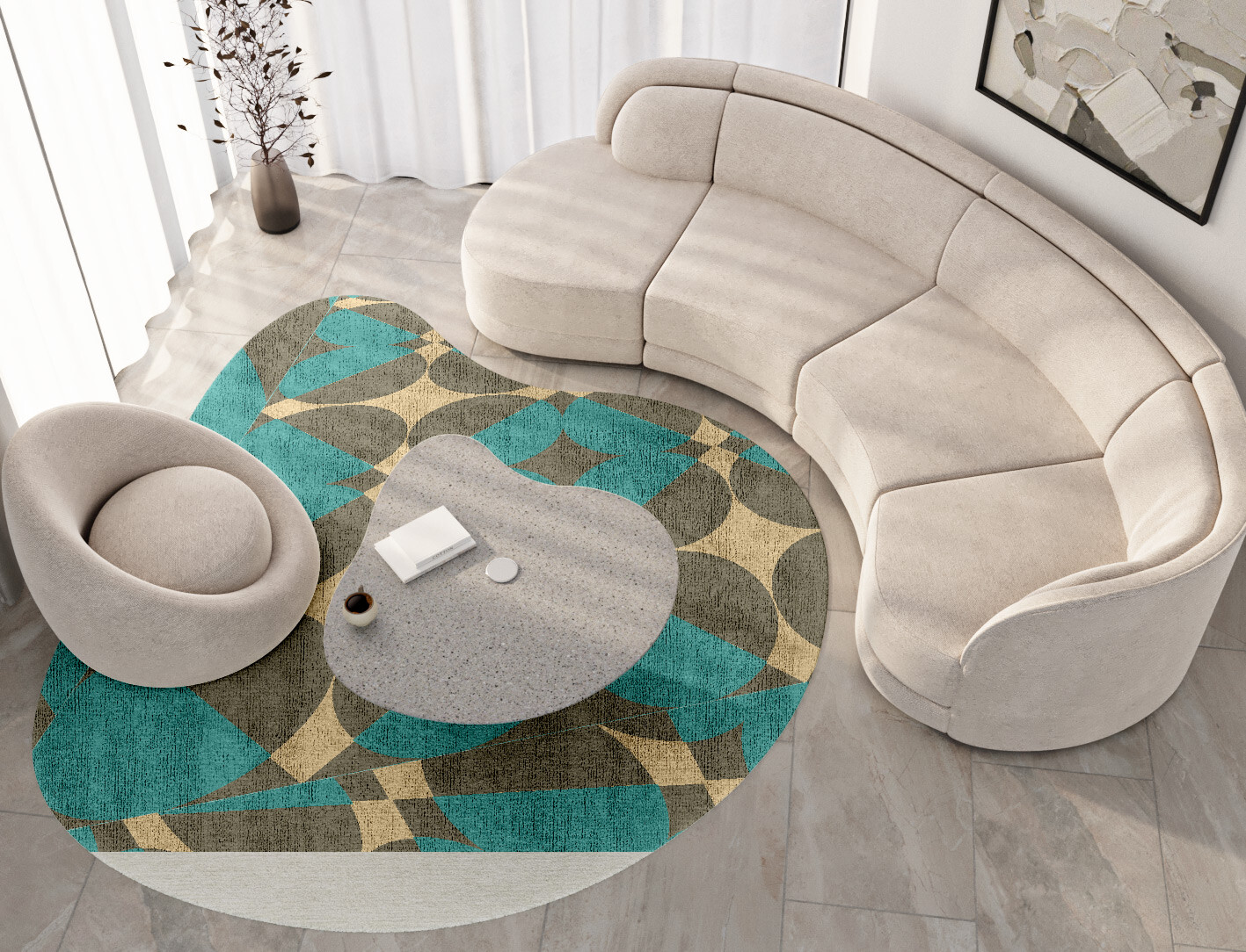 Moonstone Geometric Splash Hand Knotted Bamboo Silk Custom Rug by Rug Artisan