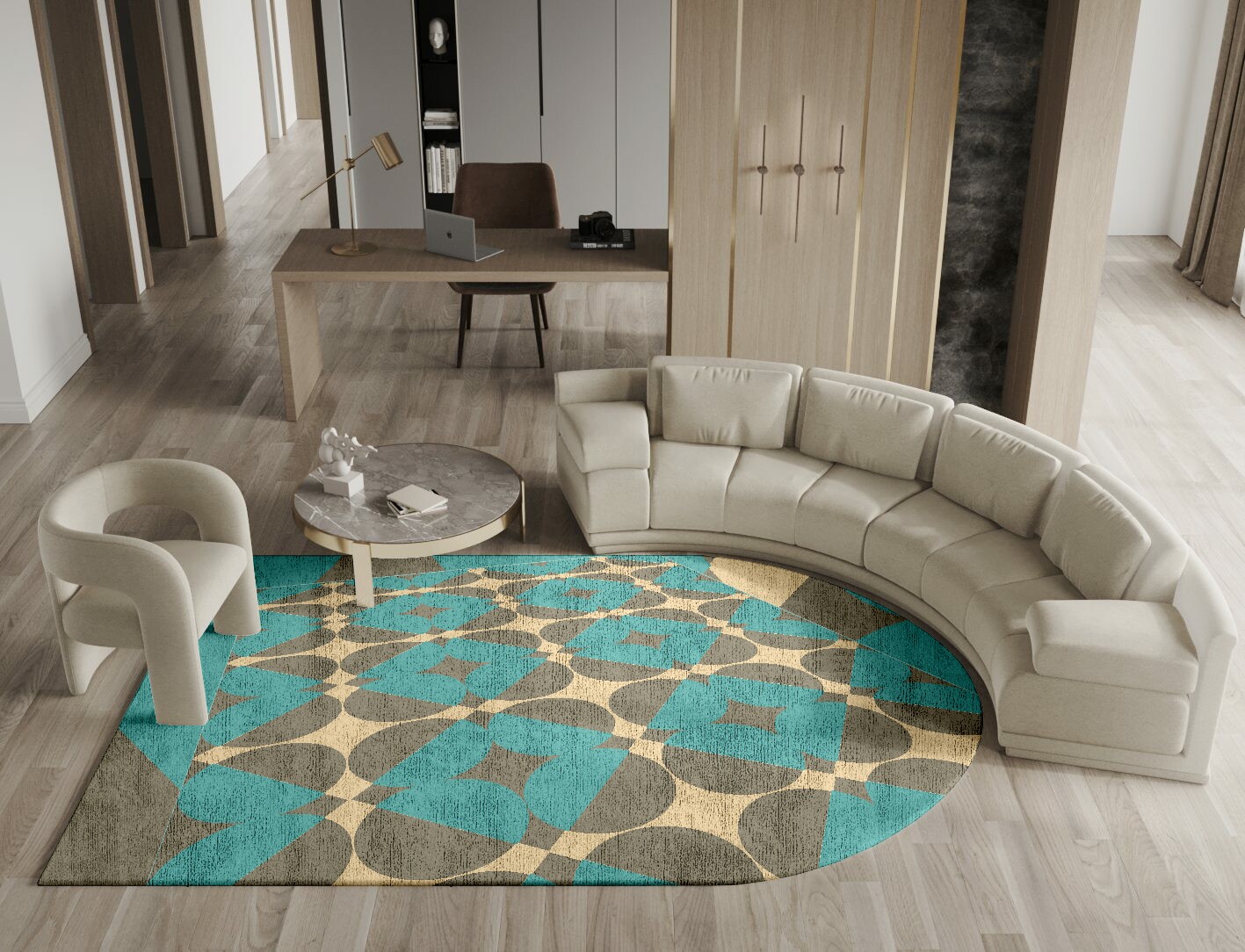Moonstone Geometric Arch Hand Tufted Bamboo Silk Custom Rug by Rug Artisan