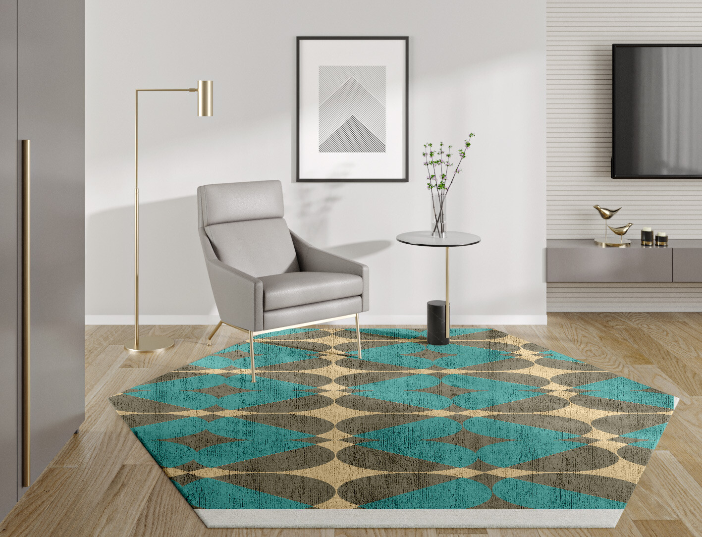 Moonstone Geometric Hexagon Hand Tufted Bamboo Silk Custom Rug by Rug Artisan