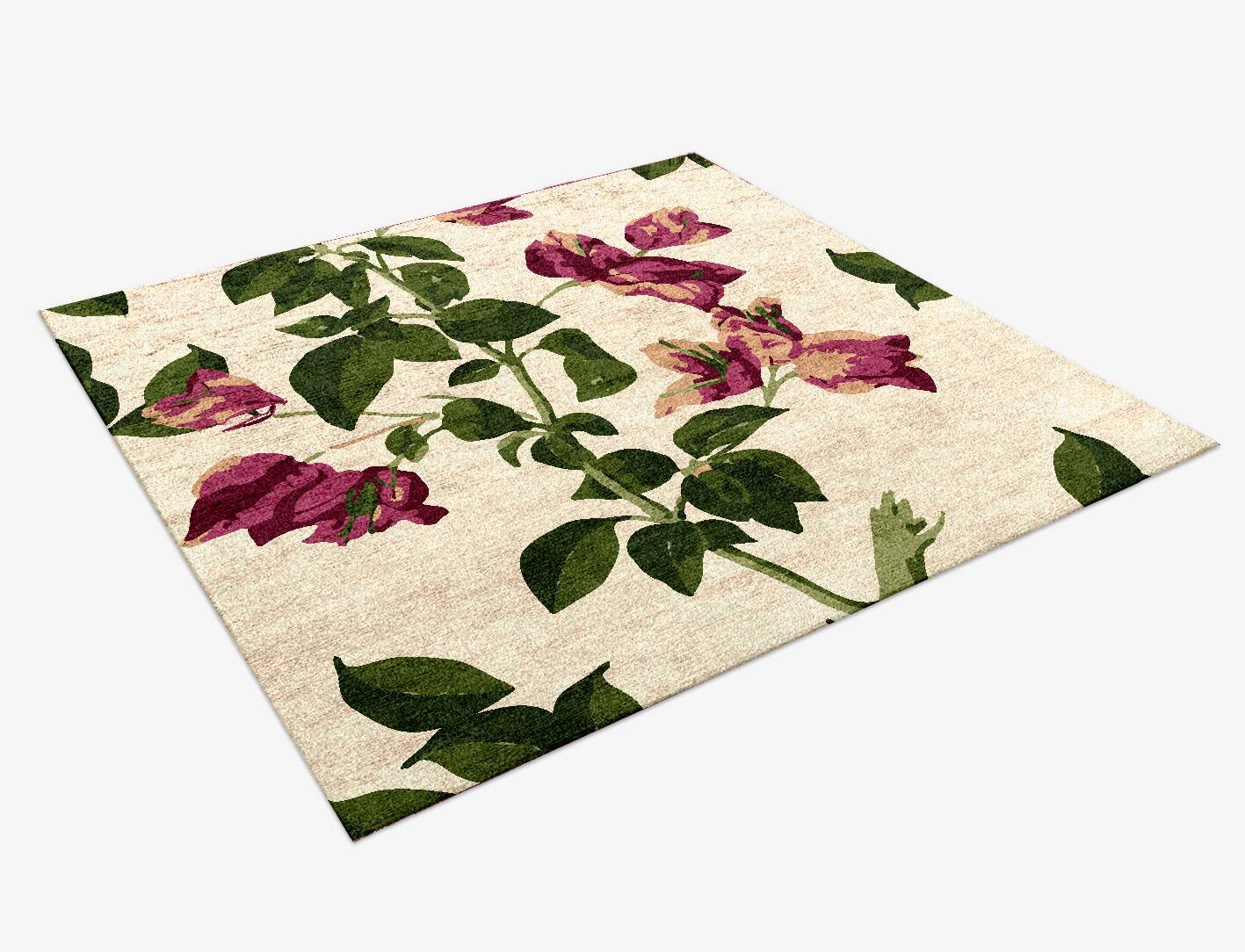 Morning Glory Floral Square Hand Knotted Bamboo Silk Custom Rug by Rug Artisan