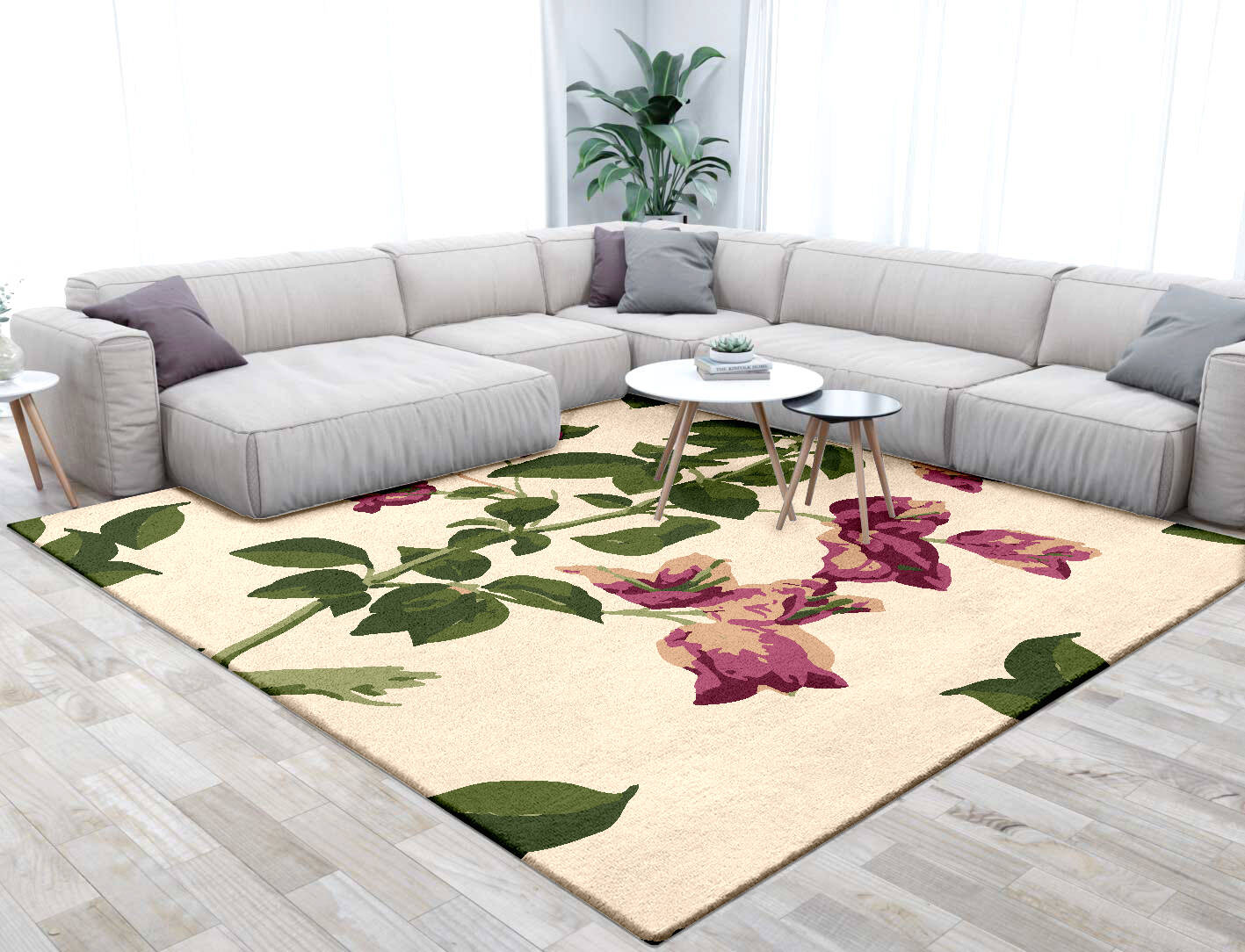 Morning Glory Floral Square Hand Tufted Pure Wool Custom Rug by Rug Artisan