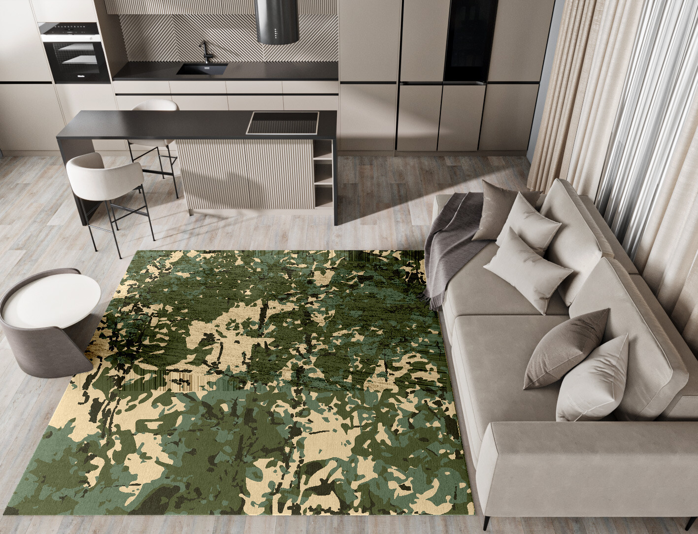 Moss Surface Art Square Hand Knotted Bamboo Silk Custom Rug by Rug Artisan