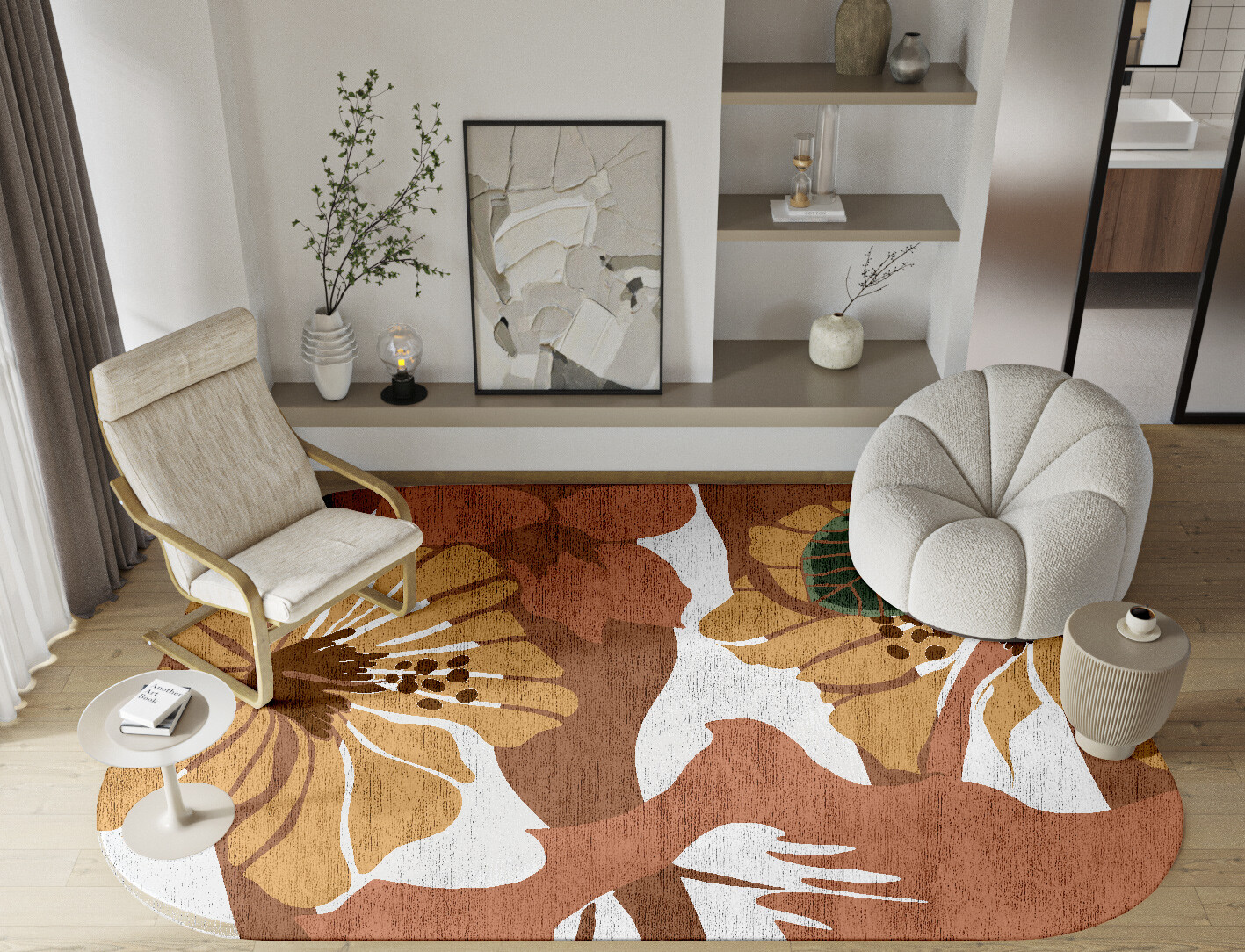 Moss Rose Field of Flowers Oblong Hand Knotted Bamboo Silk Custom Rug by Rug Artisan