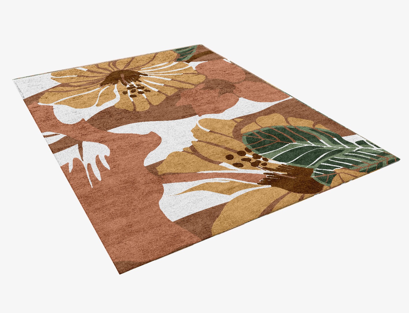 Moss Rose Field of Flowers Rectangle Hand Knotted Bamboo Silk Custom Rug by Rug Artisan