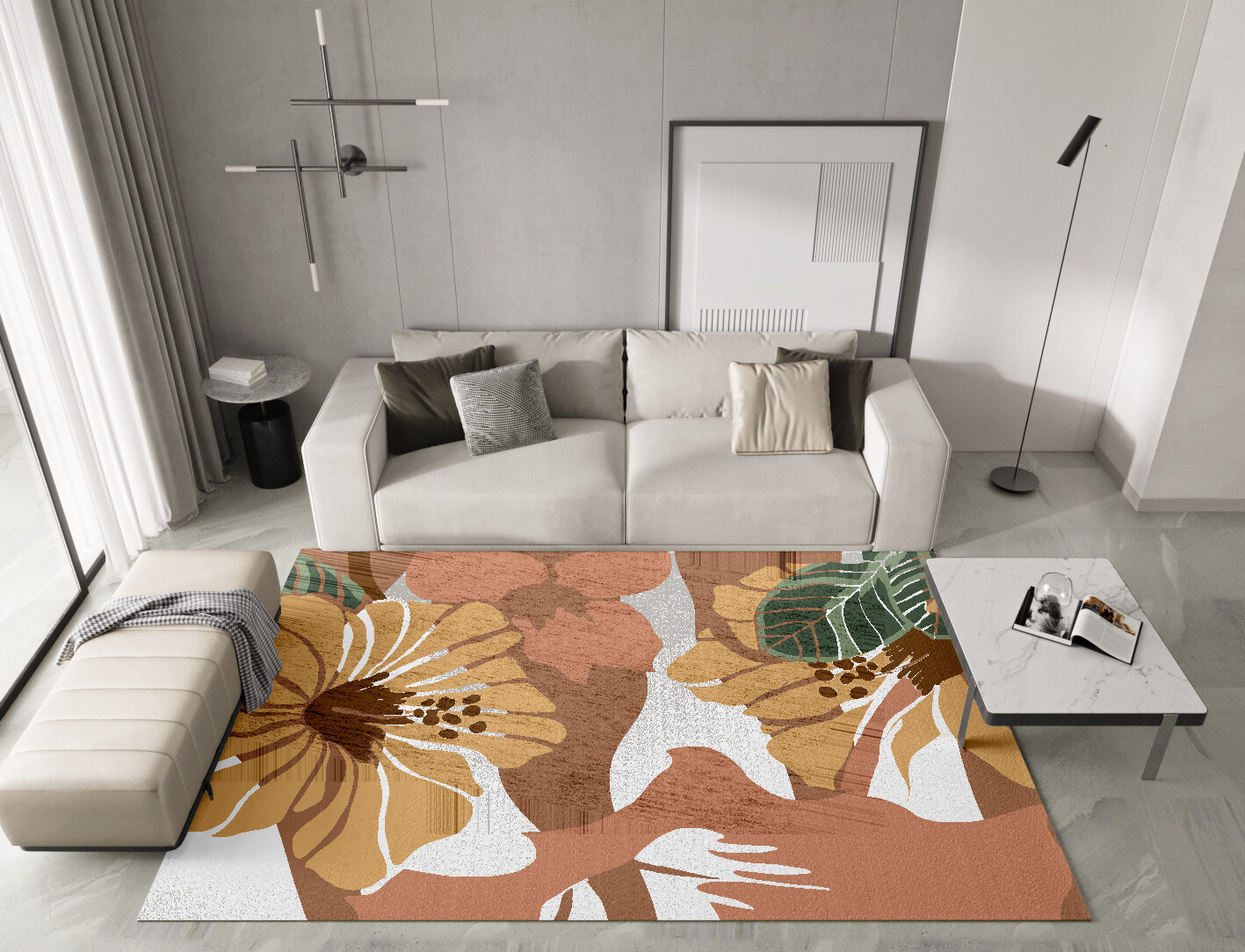 Moss Rose Field of Flowers Rectangle Hand Knotted Bamboo Silk Custom Rug by Rug Artisan