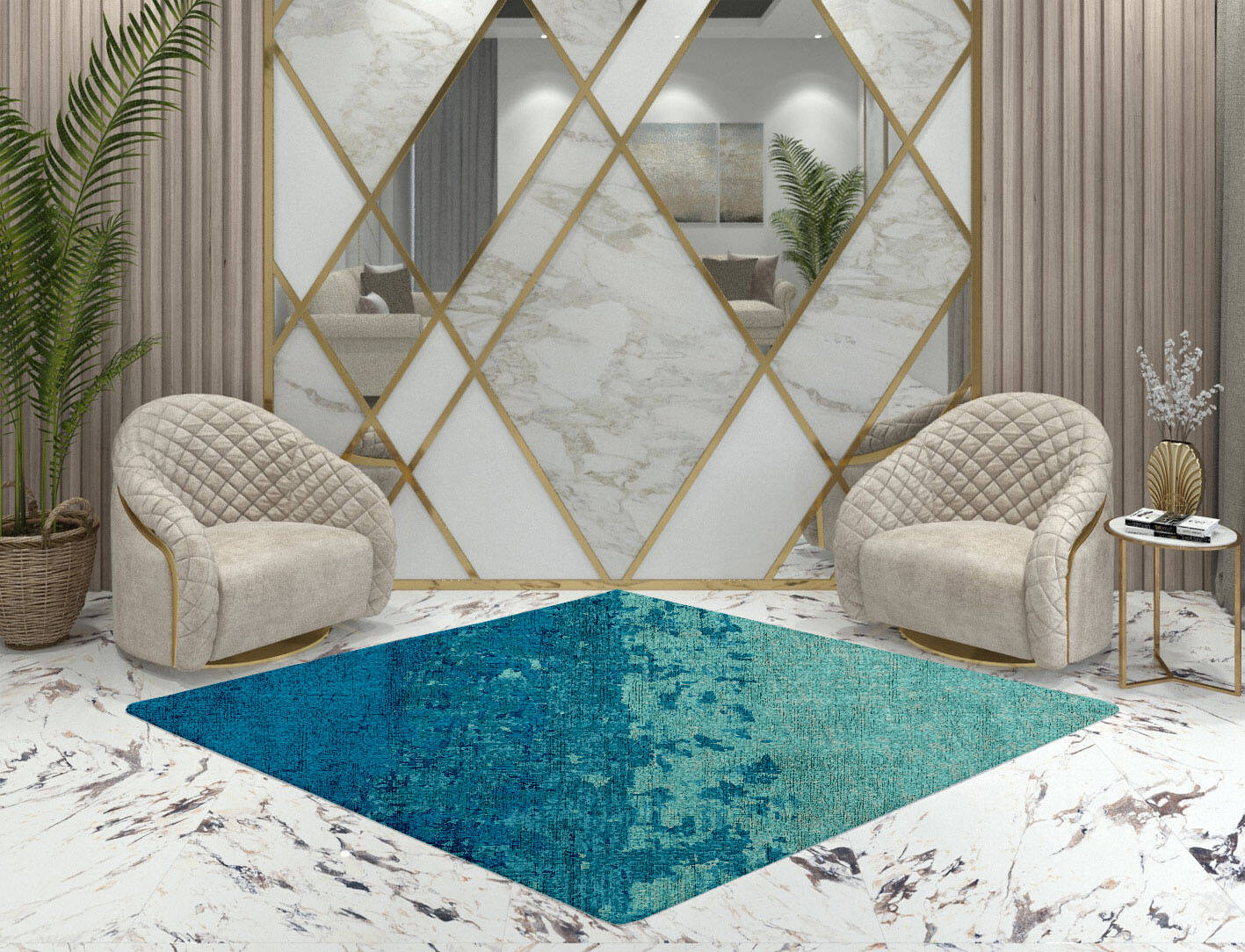 Motley Gradation Diamond Hand Knotted Bamboo Silk Custom Rug by Rug Artisan