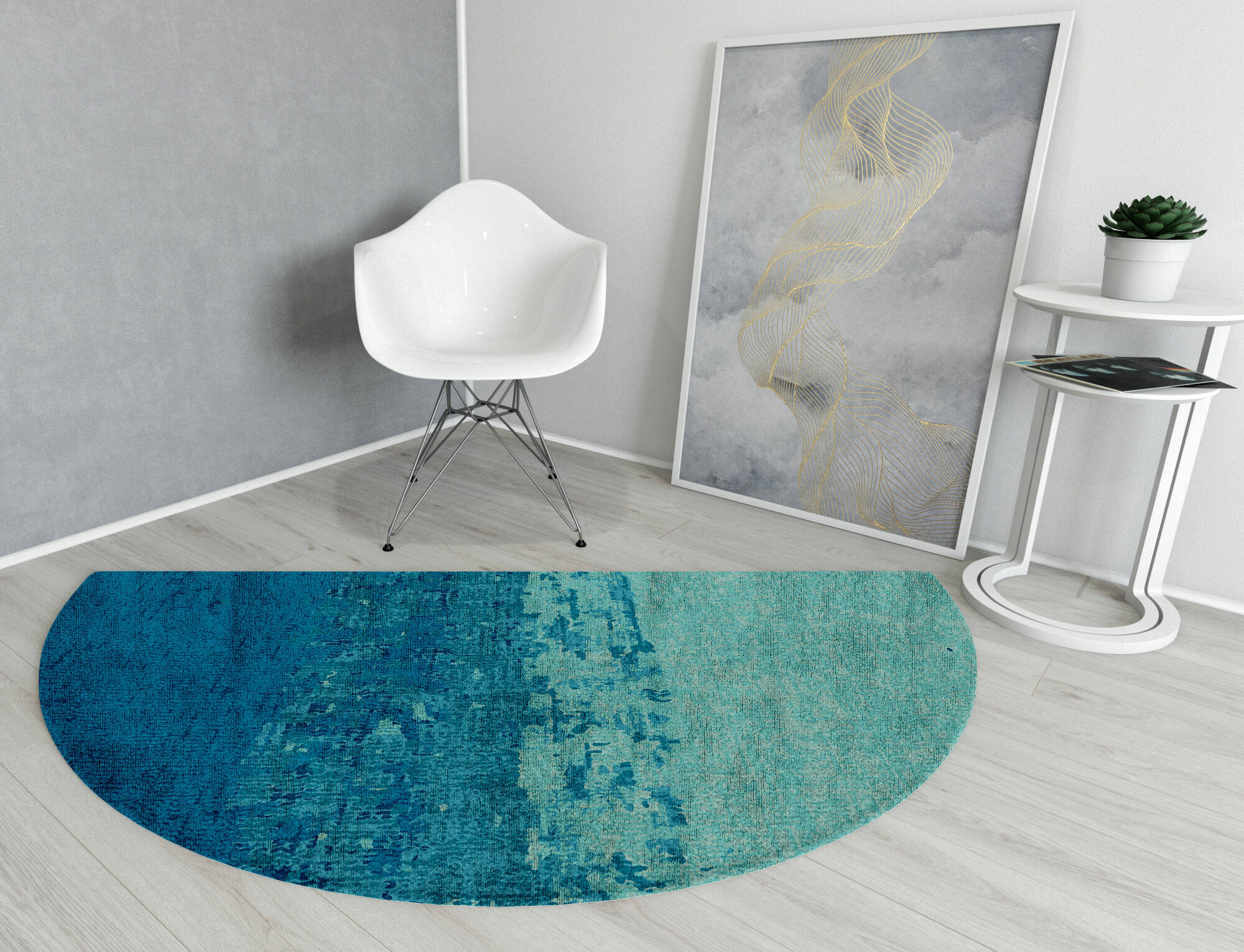 Motley Gradation Halfmoon Hand Knotted Bamboo Silk Custom Rug by Rug Artisan