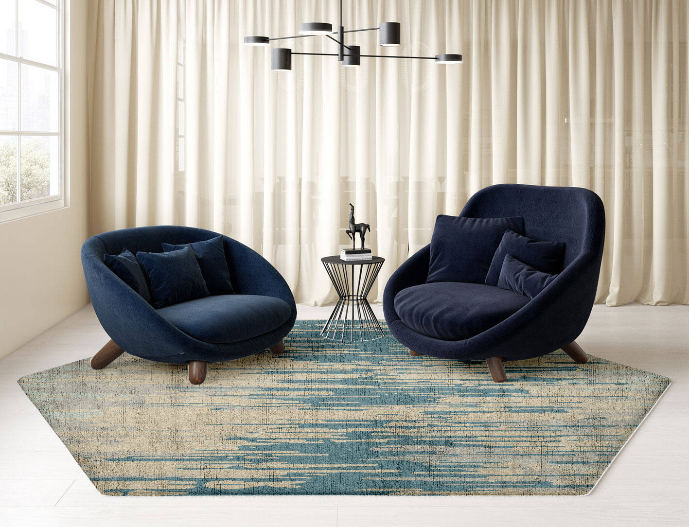 Movement Gradation Hexagon Hand Knotted Bamboo Silk Custom Rug by Rug Artisan