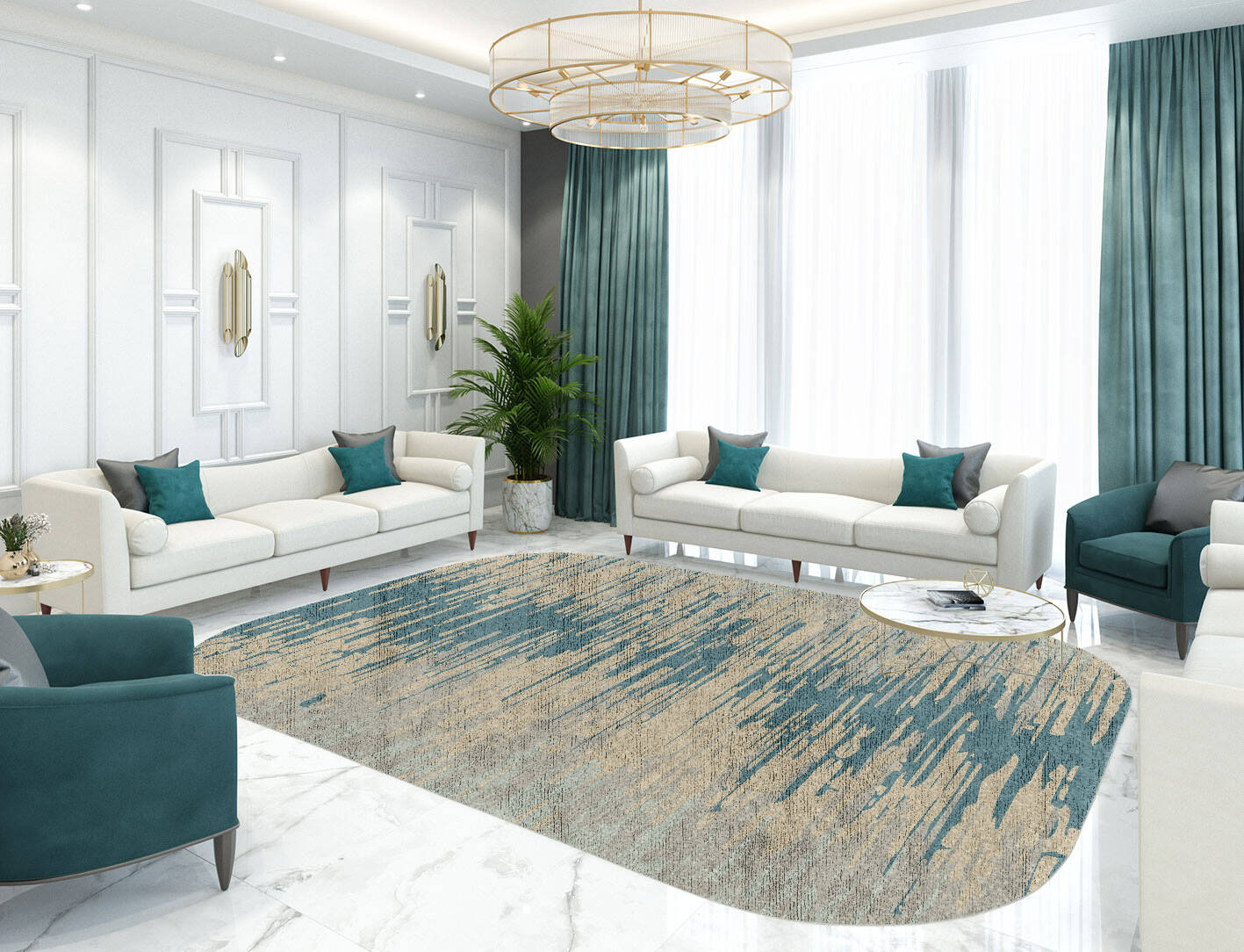 Movement Gradation Oblong Hand Knotted Bamboo Silk Custom Rug by Rug Artisan