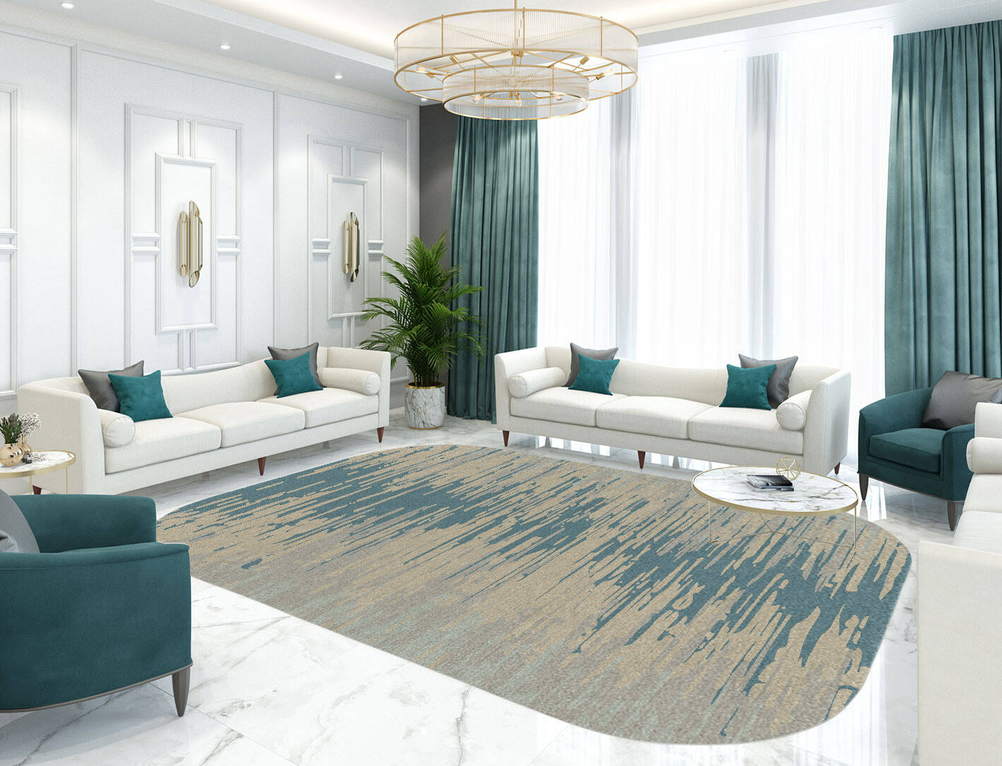 Movement Gradation Oblong Hand Knotted Tibetan Wool Custom Rug by Rug Artisan