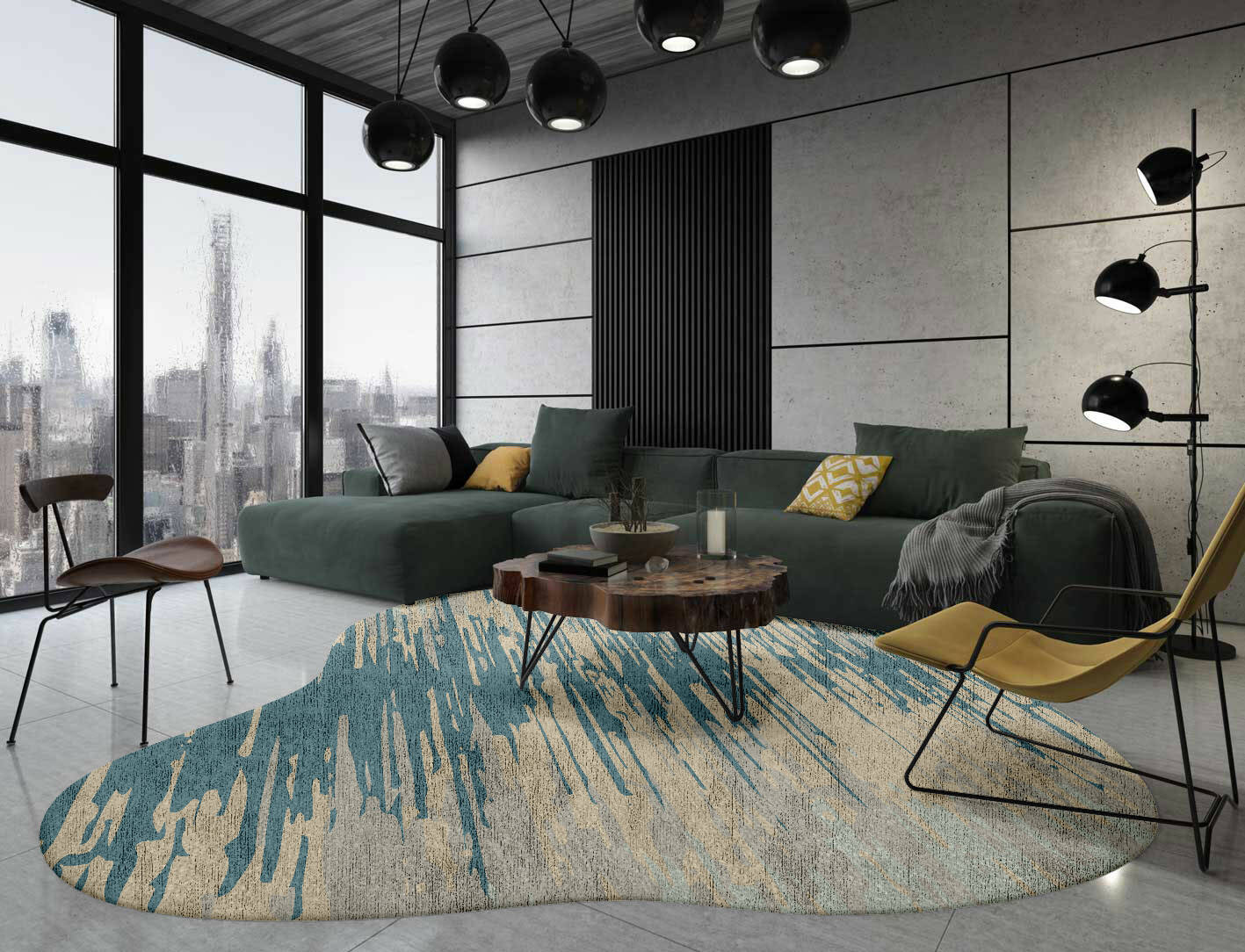 Movement Gradation Splash Hand Knotted Bamboo Silk Custom Rug by Rug Artisan