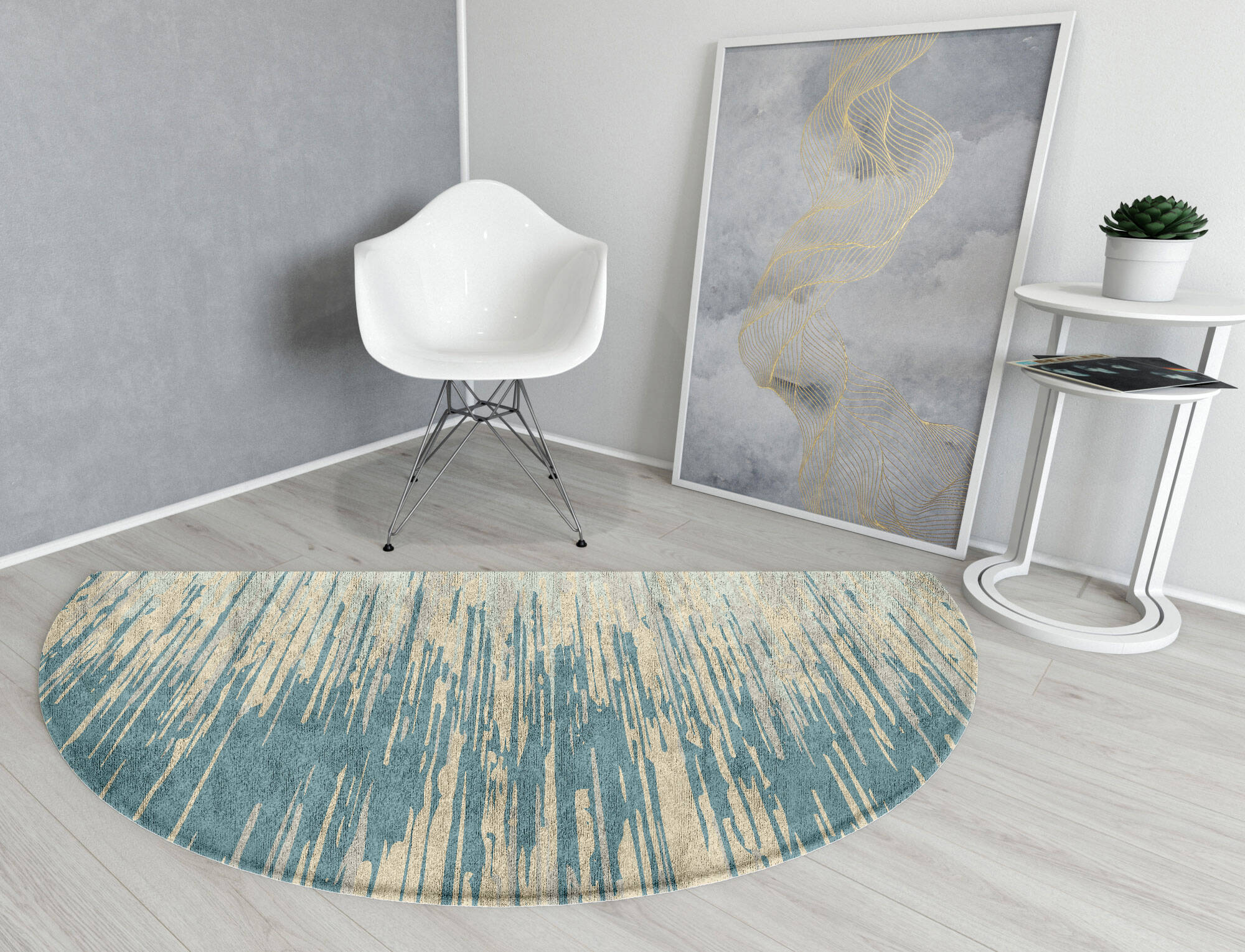 Movement Gradation Halfmoon Hand Tufted Bamboo Silk Custom Rug by Rug Artisan