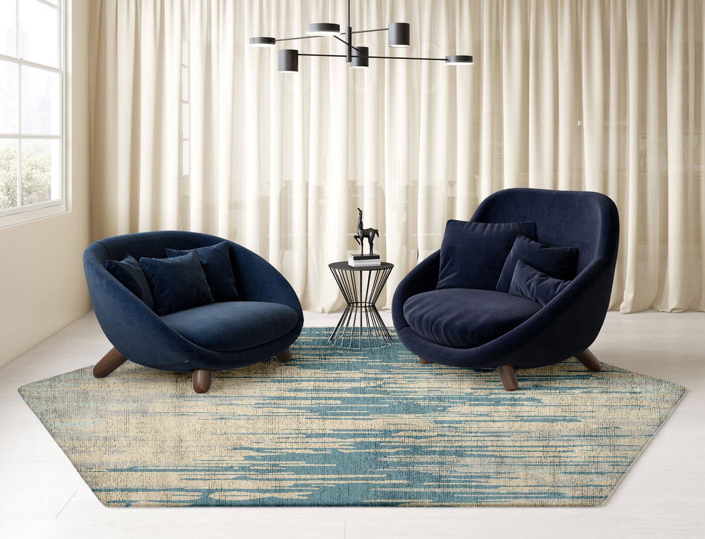Movement Gradation Hexagon Hand Tufted Bamboo Silk Custom Rug by Rug Artisan