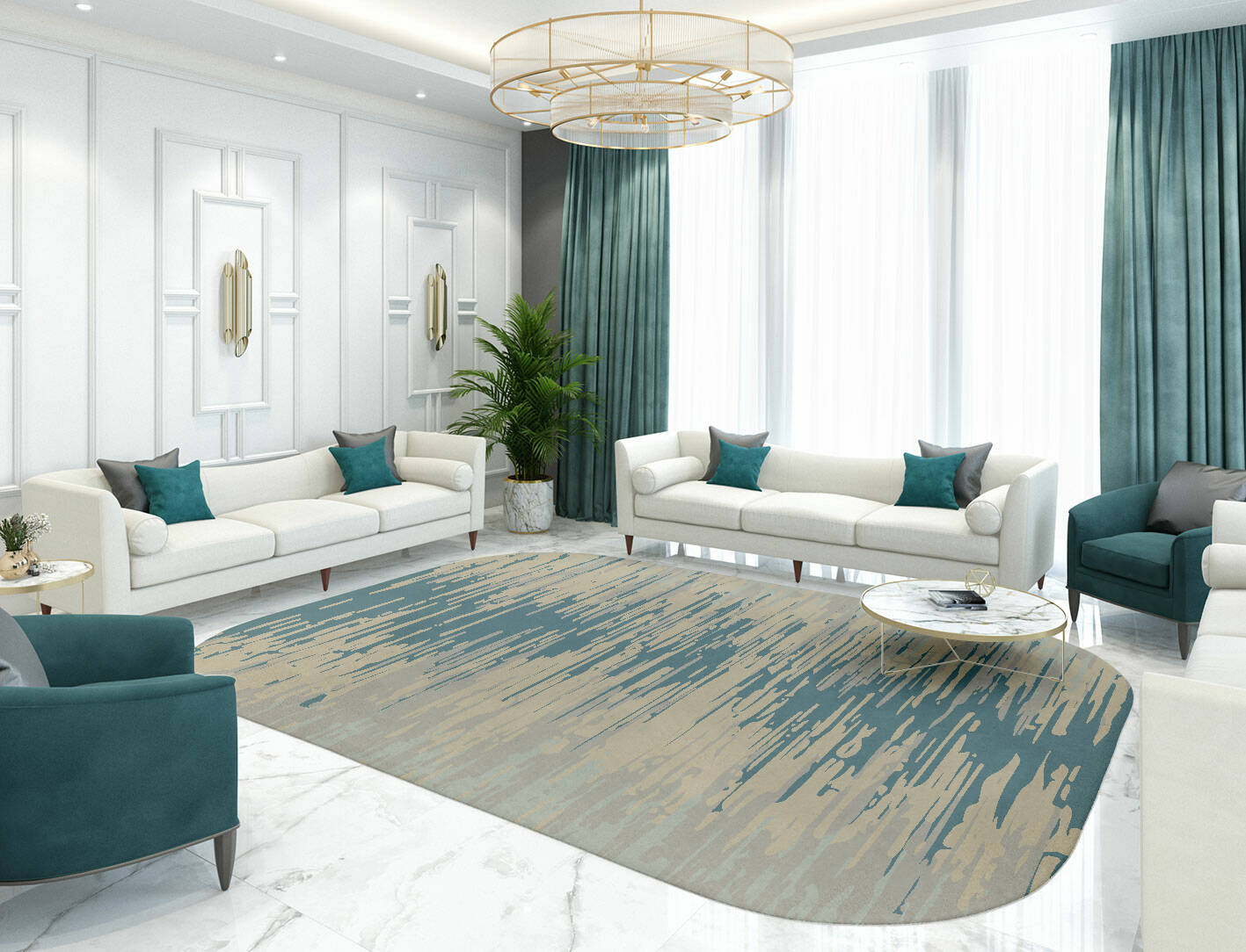Movement Gradation Oblong Hand Tufted Pure Wool Custom Rug by Rug Artisan
