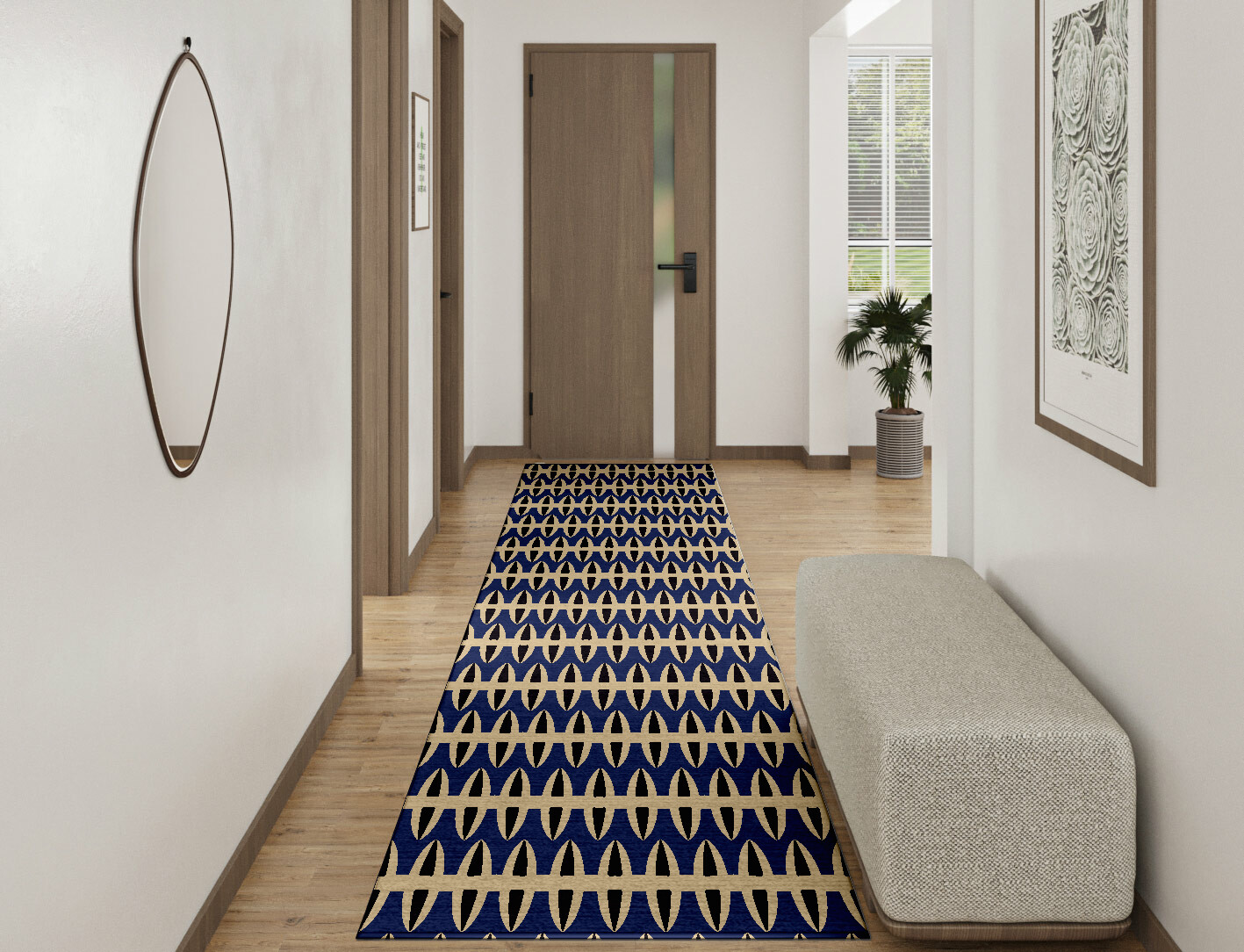 Moving Strings Geometric Runner Hand Knotted Tibetan Wool Custom Rug by Rug Artisan