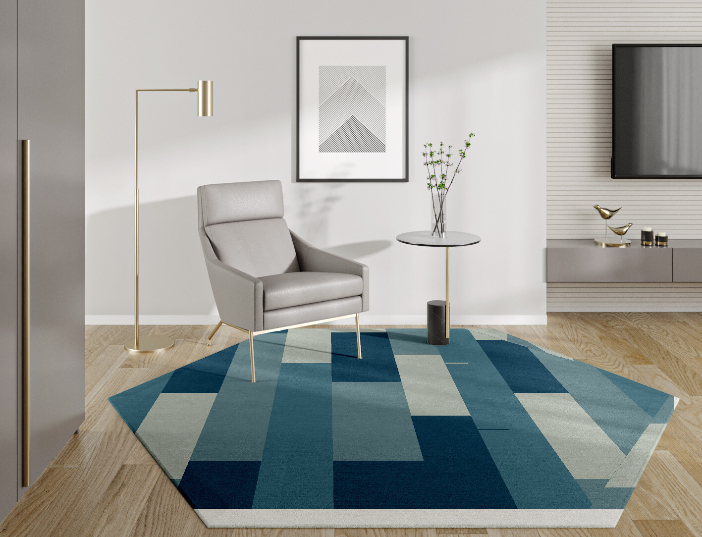 Muralis Geometric Hexagon Hand Knotted Tibetan Wool Custom Rug by Rug Artisan