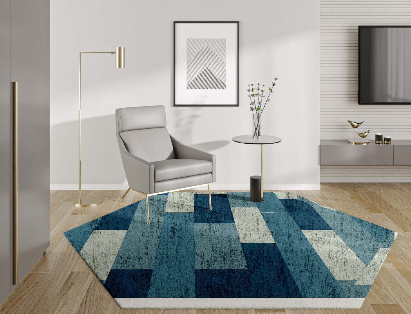 Muralis Geometric Hexagon Hand Tufted Bamboo Silk Custom Rug by Rug Artisan