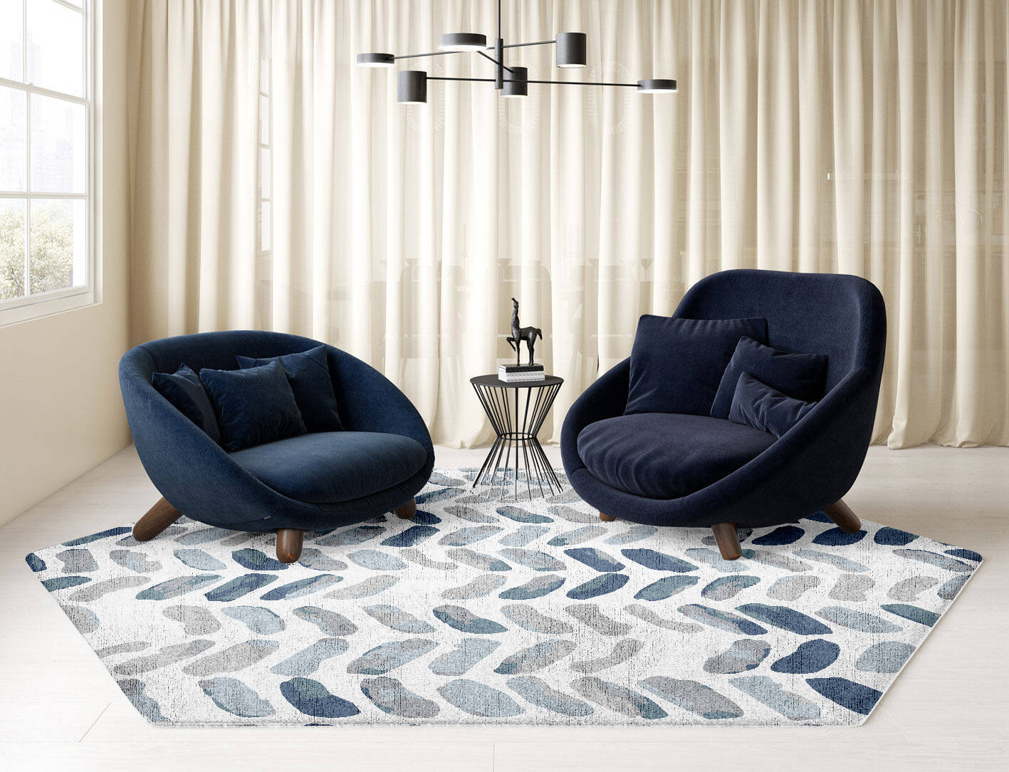 Muse Cerulean Hexagon Hand Knotted Bamboo Silk Custom Rug by Rug Artisan