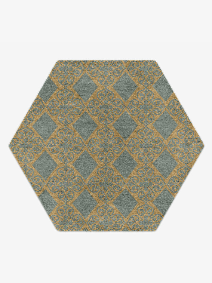 Nadine Blue Royal Hexagon Hand Knotted Tibetan Wool Custom Rug by Rug Artisan