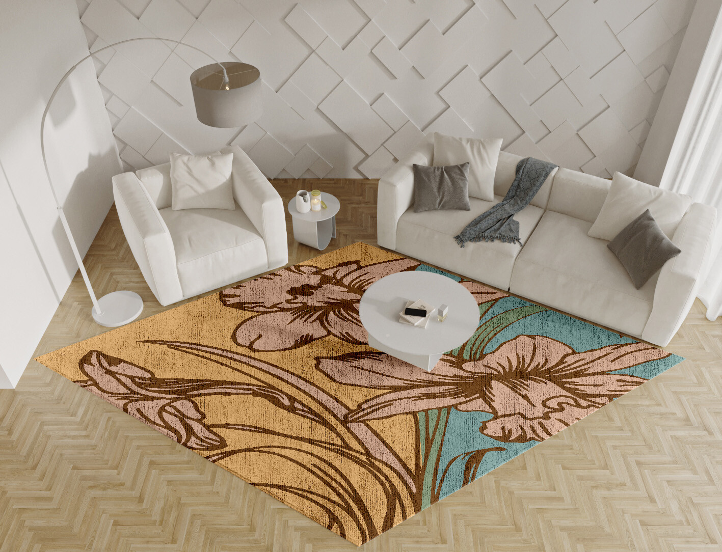 Narcissus Field of Flowers Diamond Hand Knotted Bamboo Silk Custom Rug by Rug Artisan