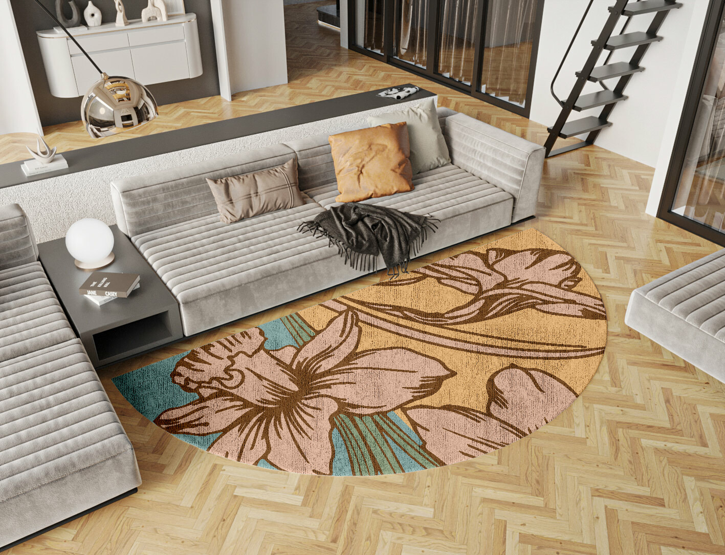 Narcissus Field of Flowers Halfmoon Hand Knotted Bamboo Silk Custom Rug by Rug Artisan