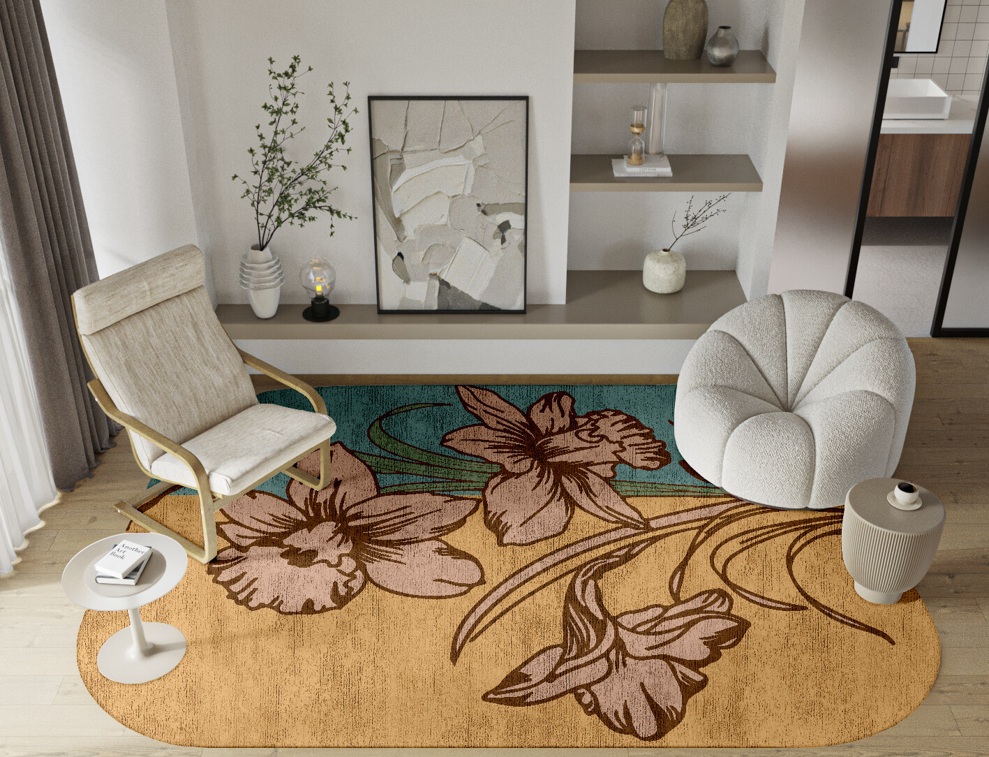 Narcissus Field of Flowers Oblong Hand Knotted Bamboo Silk Custom Rug by Rug Artisan