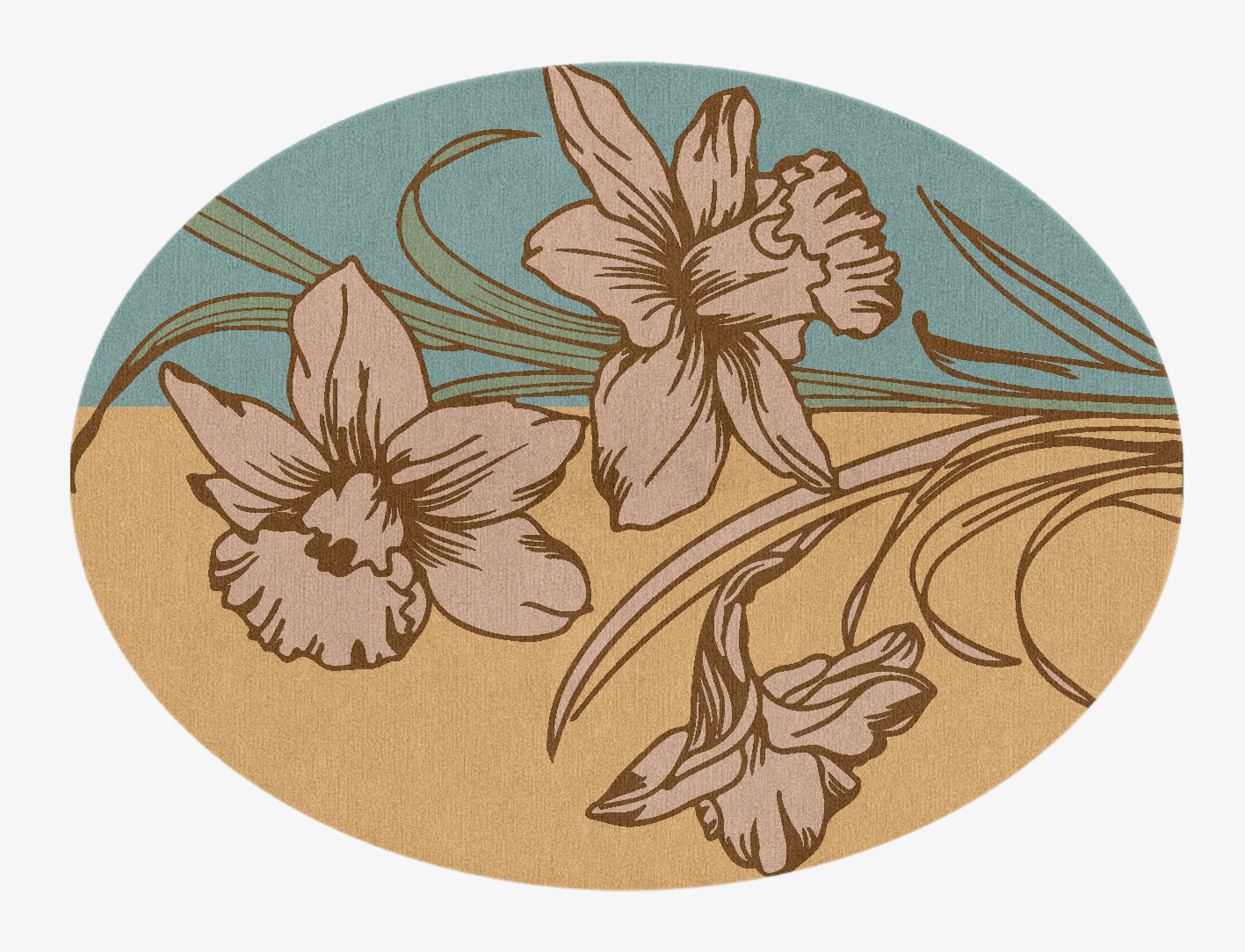 Narcissus Field of Flowers Oval Hand Knotted Tibetan Wool Custom Rug by Rug Artisan