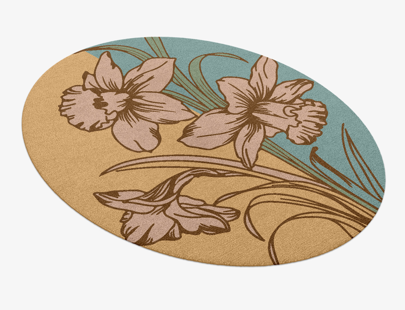 Narcissus Field of Flowers Oval Hand Knotted Tibetan Wool Custom Rug by Rug Artisan