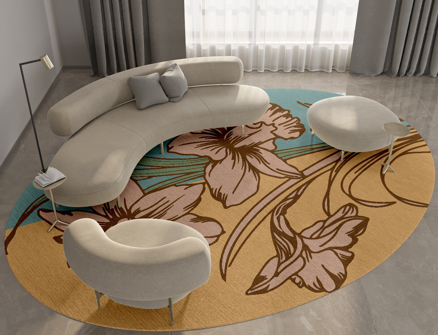 Narcissus Field of Flowers Oval Hand Knotted Tibetan Wool Custom Rug by Rug Artisan
