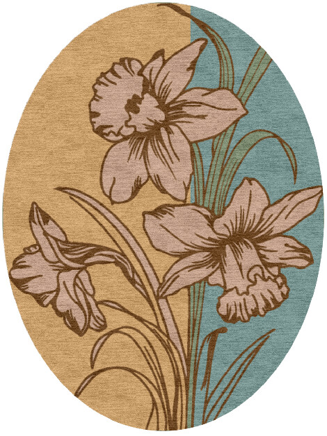 Narcissus Field of Flowers Oval Hand Knotted Tibetan Wool Custom Rug by Rug Artisan