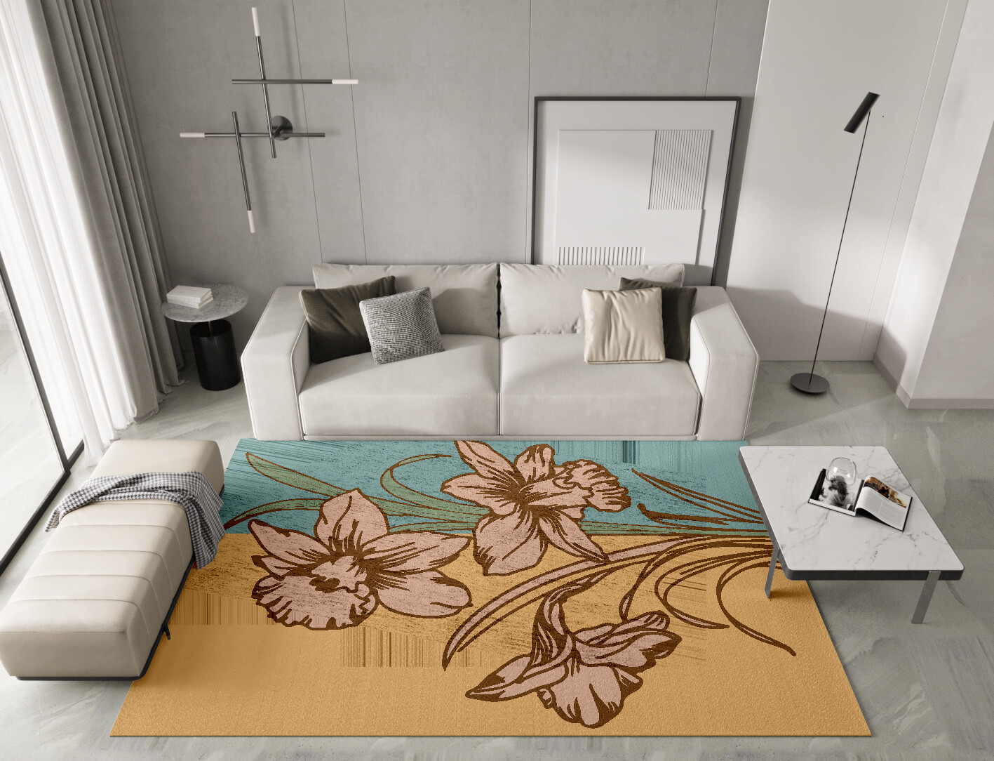 Narcissus Field of Flowers Rectangle Hand Knotted Bamboo Silk Custom Rug by Rug Artisan