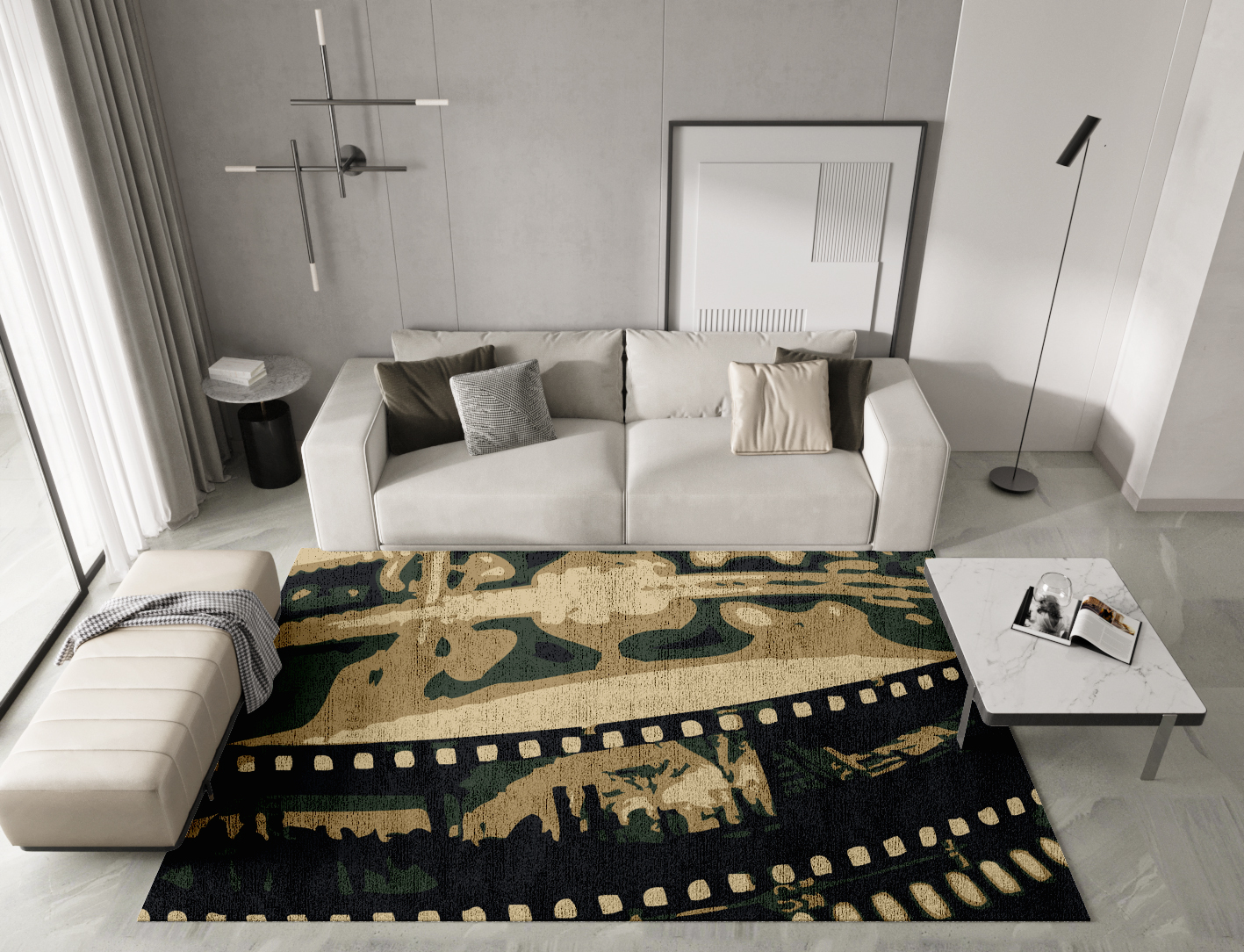 Negative Abstract Rectangle Hand Knotted Bamboo Silk Custom Rug by Rug Artisan