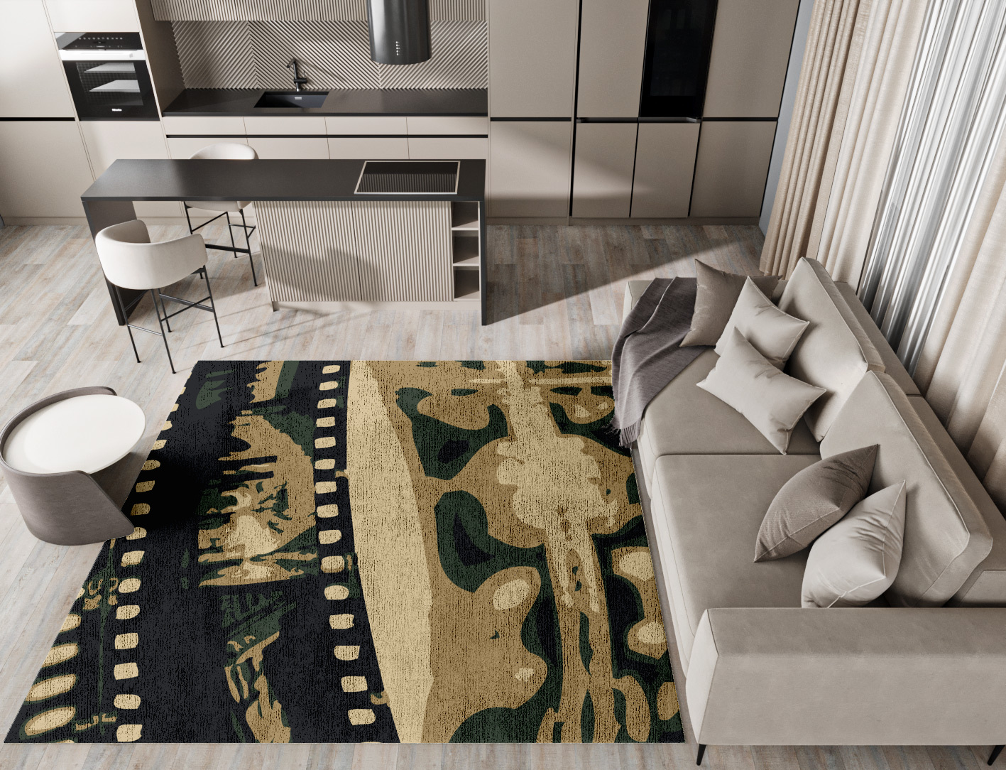 Negative Abstract Square Hand Knotted Bamboo Silk Custom Rug by Rug Artisan