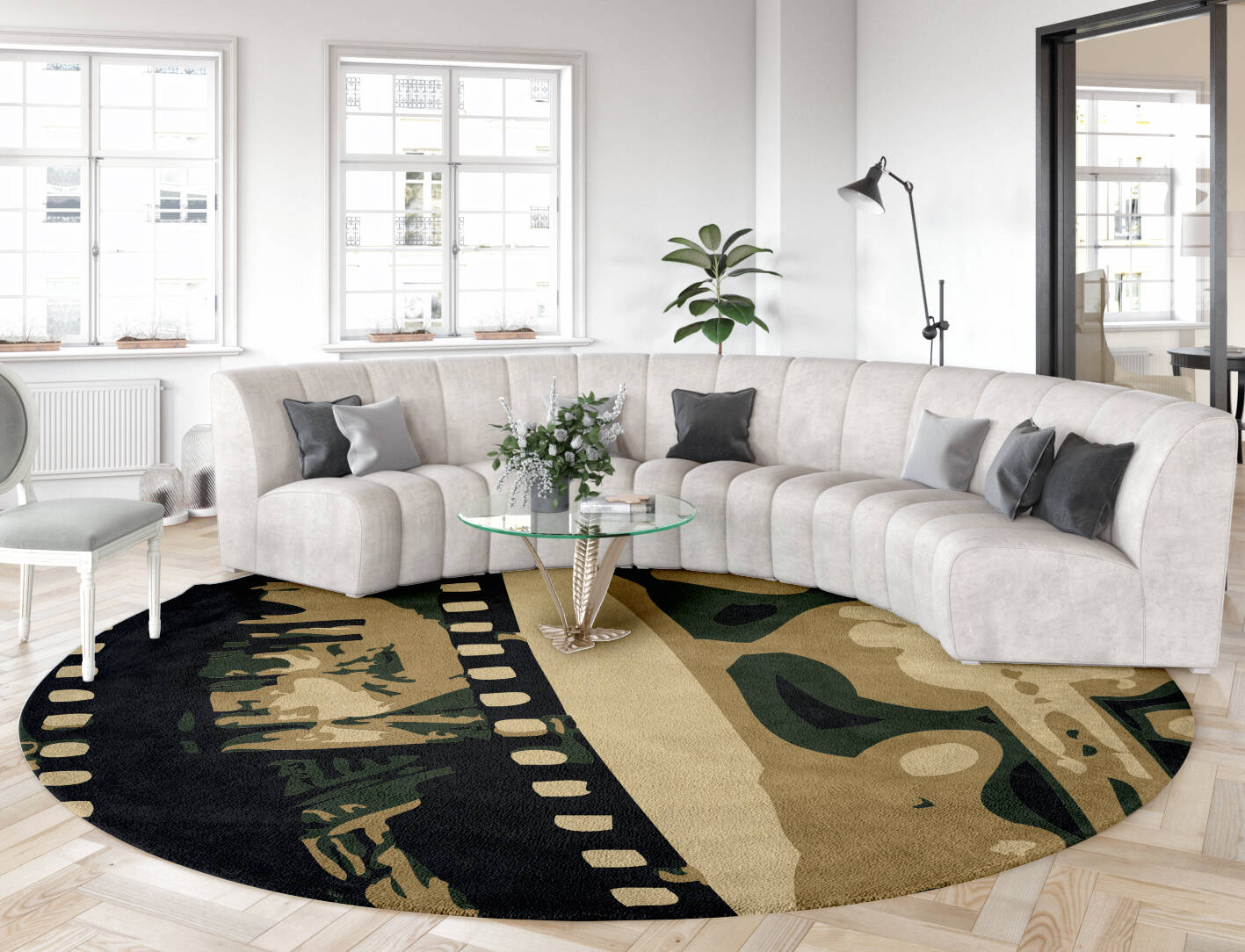 Negative Abstract Round Hand Tufted Pure Wool Custom Rug by Rug Artisan