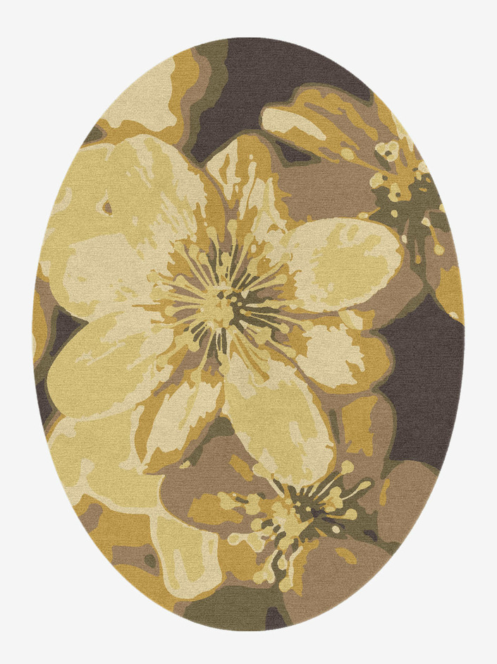 Neon Floral Oval Hand Knotted Tibetan Wool Custom Rug by Rug Artisan