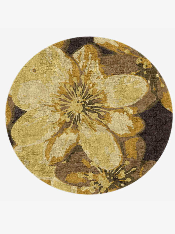 Neon Floral Round Hand Knotted Bamboo Silk Custom Rug by Rug Artisan