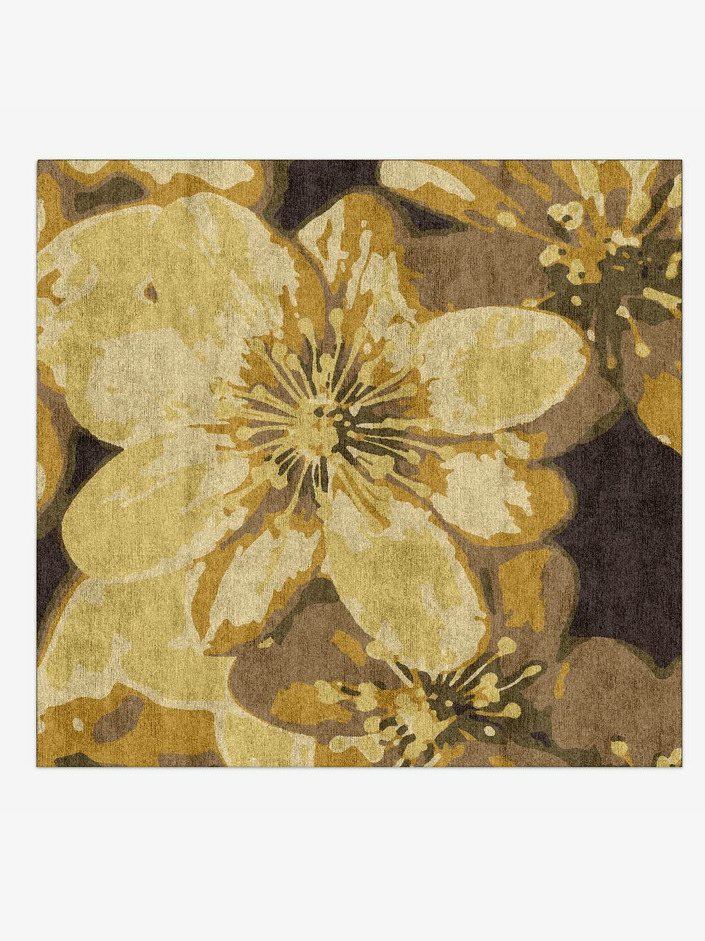 Neon Floral Square Hand Knotted Bamboo Silk Custom Rug by Rug Artisan