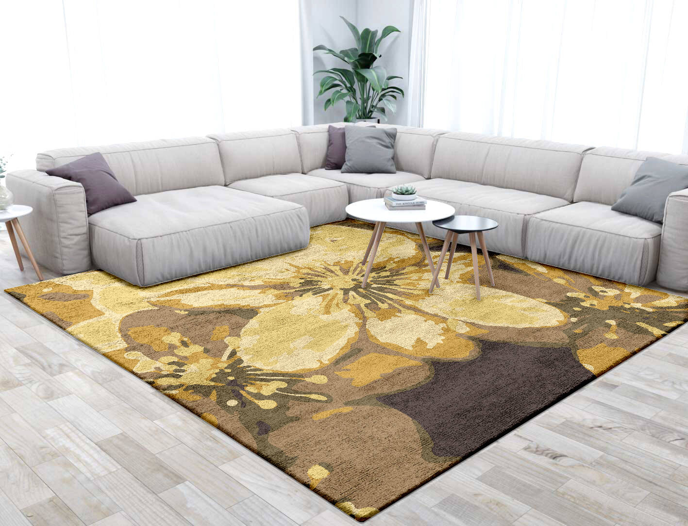 Neon Floral Square Hand Tufted Bamboo Silk Custom Rug by Rug Artisan