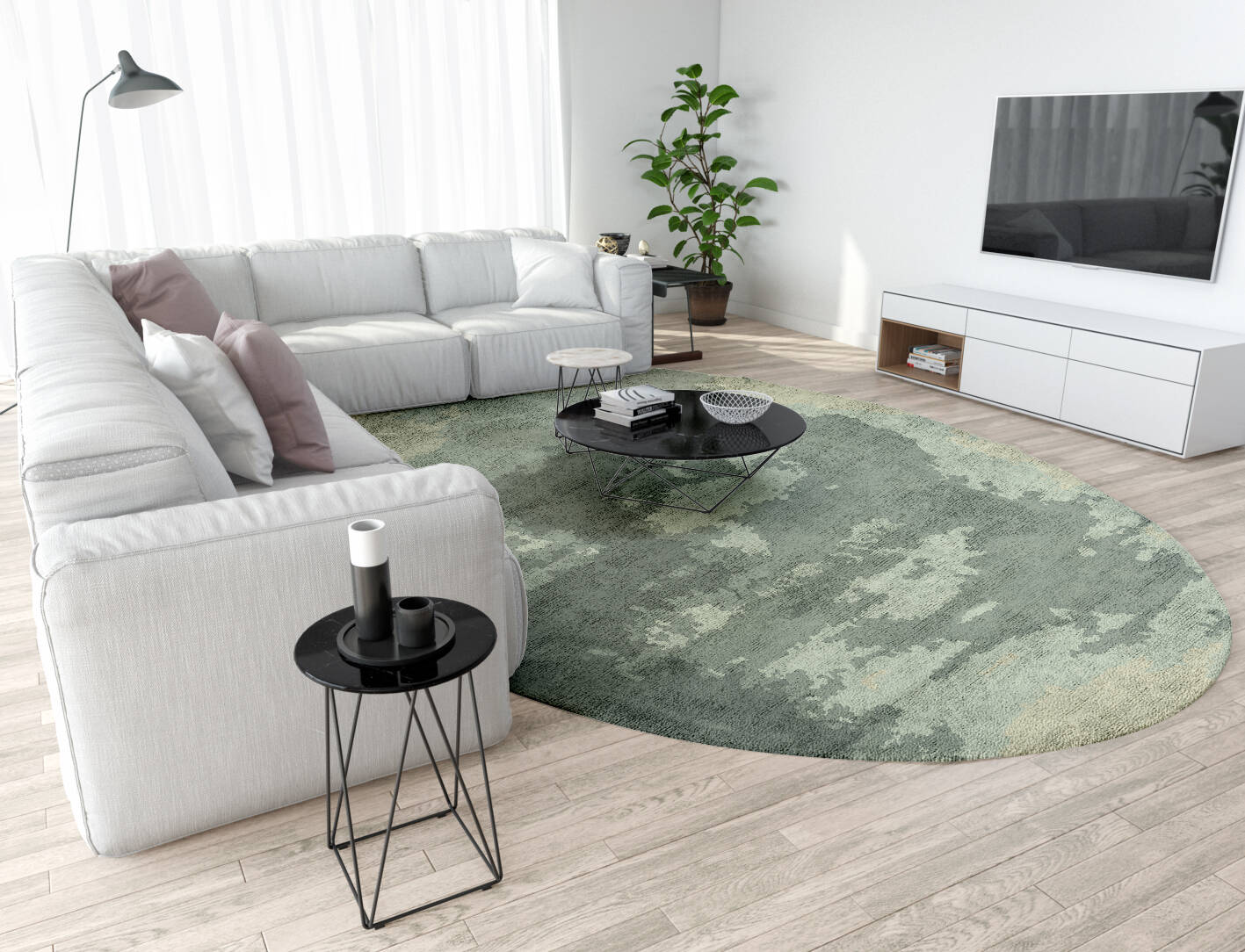 Northern lights Gradation Oval Hand Tufted Bamboo Silk Custom Rug by Rug Artisan